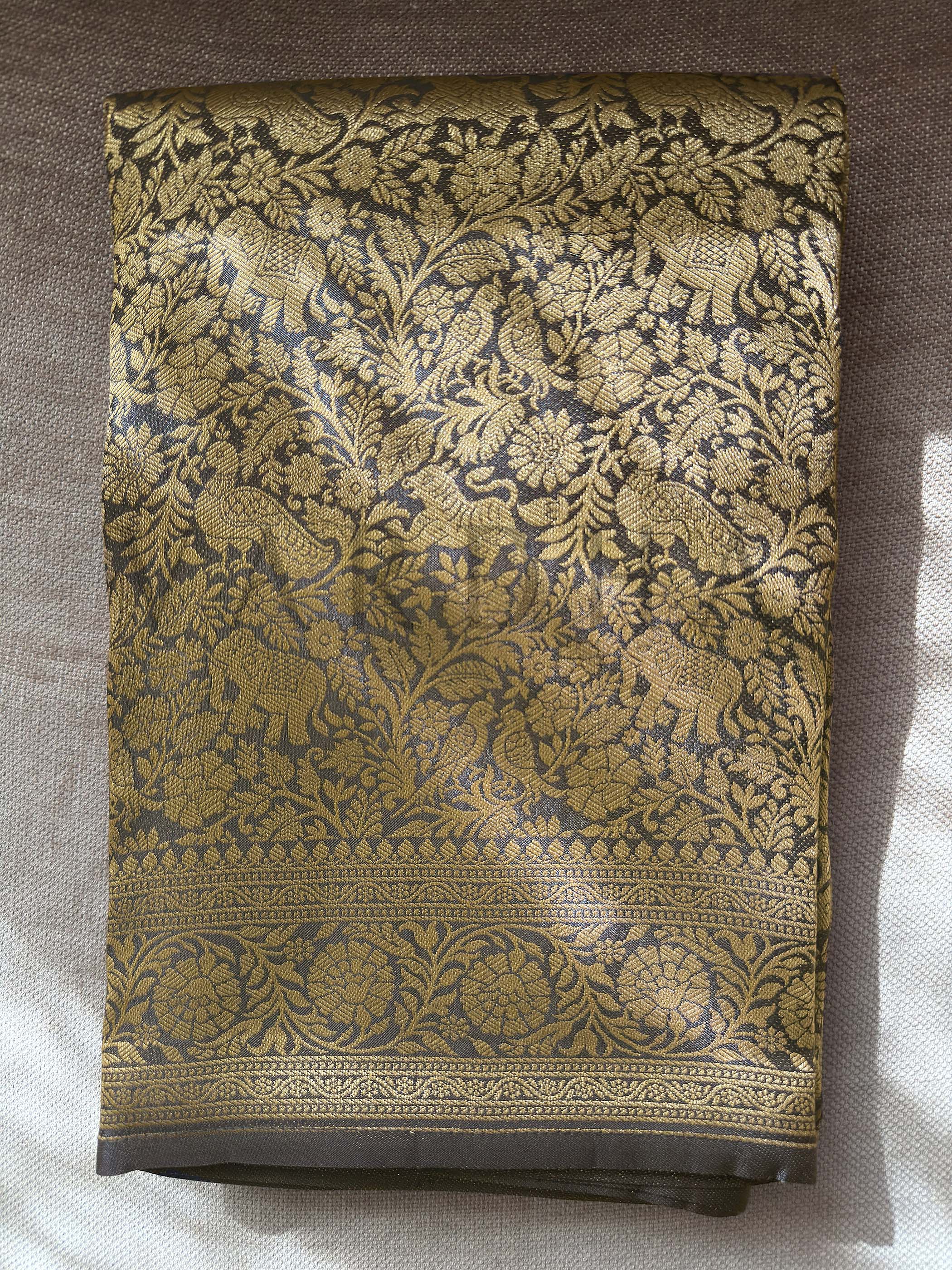 Black Golden Zari Pure Mysore Silk Saree - Image 5
