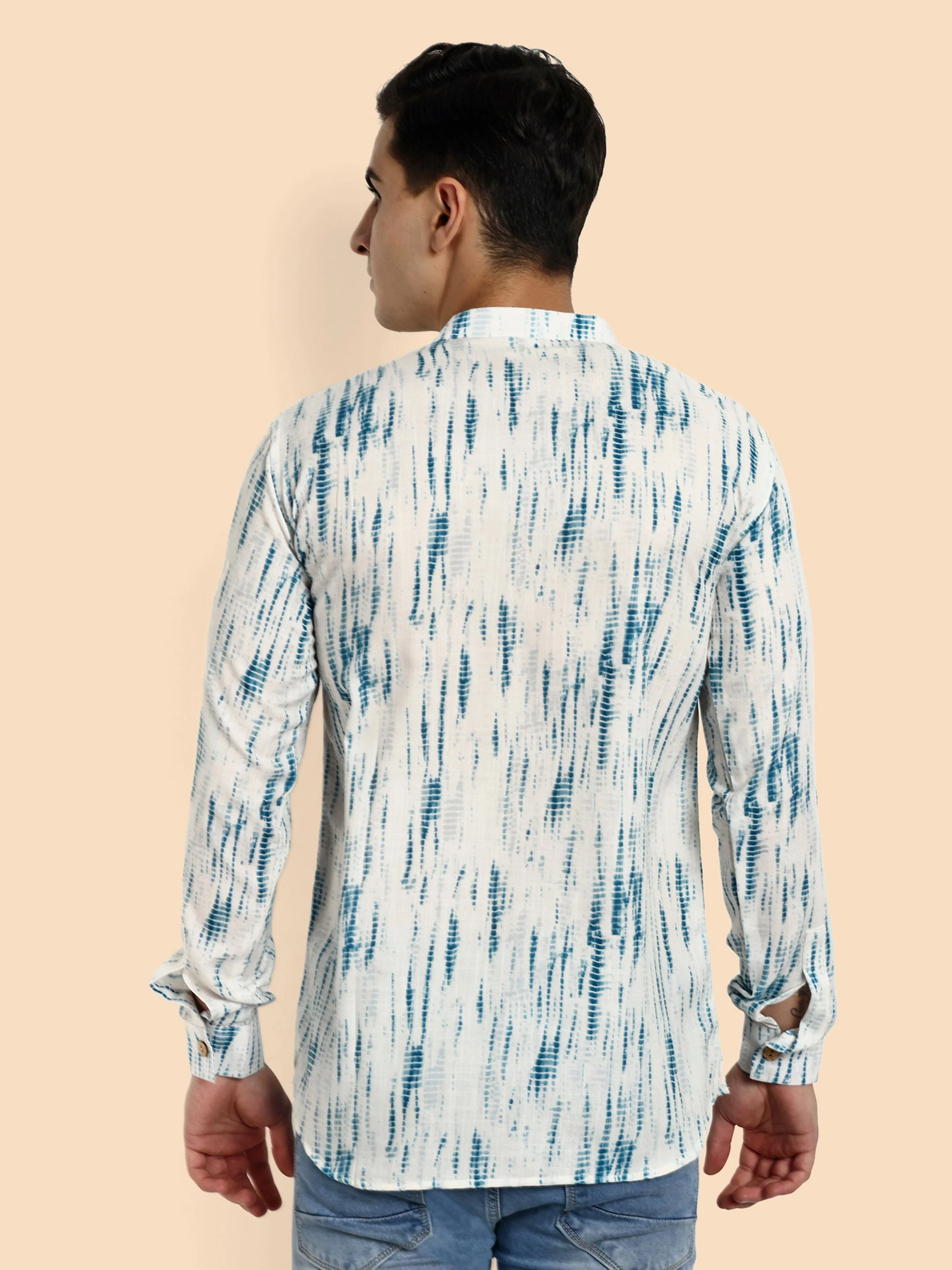 Blue Printed Men's Short Kurta - Image 5