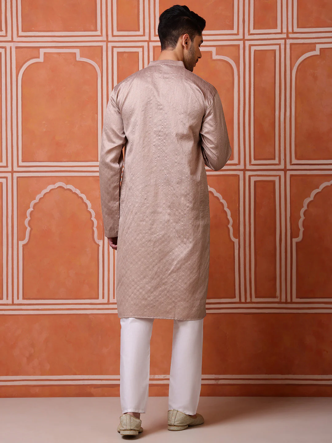 Brown Jacquard Kurta with Mirror Work - Image 5