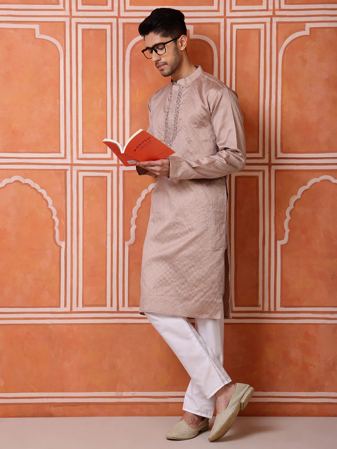 Brown Jacquard Kurta with Mirror Work - Image 7