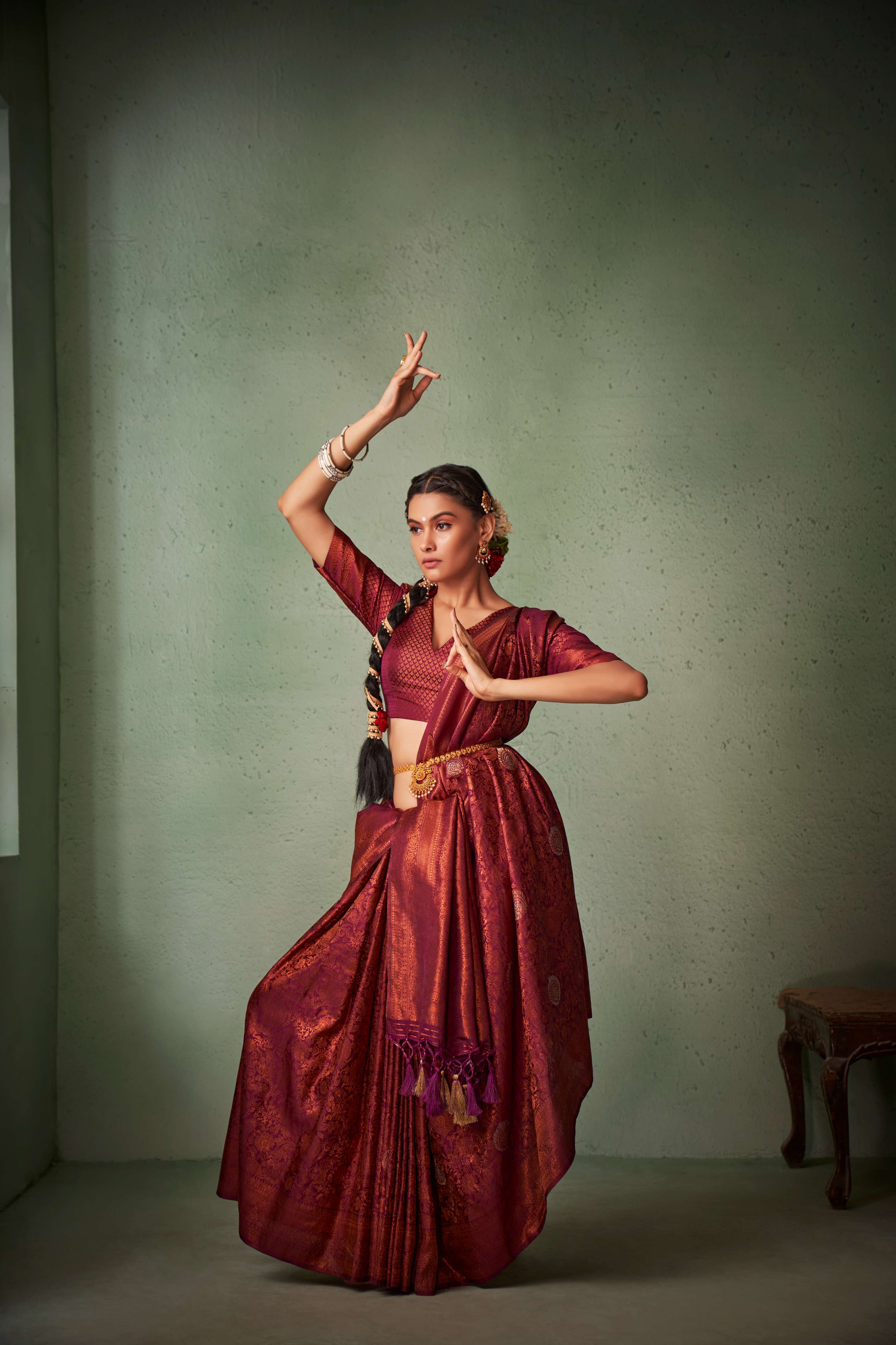 Wine Copper Zari Kanjivaram Silk Saree - Image 6