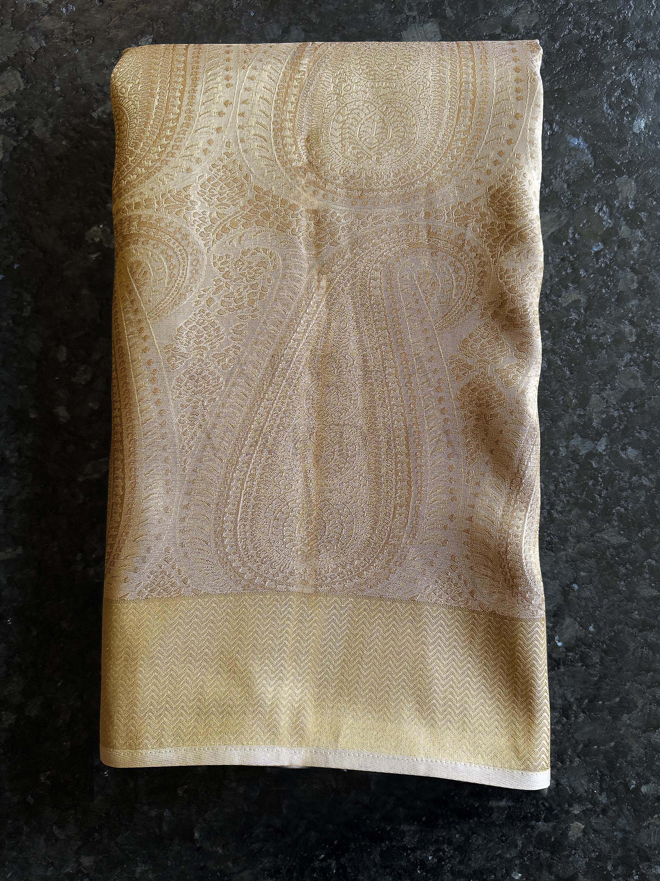 Chikoo Tissue Kanjivaram Silk Saree with Gold Zari Work - Image 5