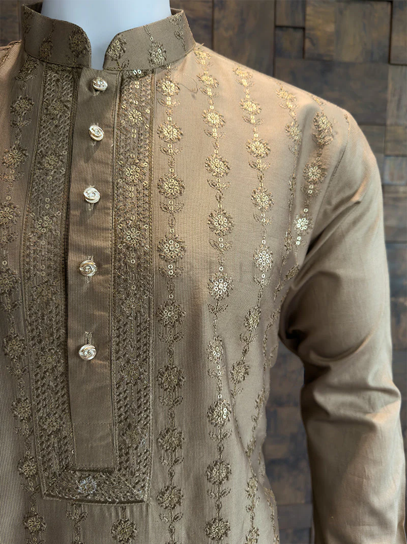 Coffee Brown Viscose Kurta with Sequin & Thread Embroidery - Image 4