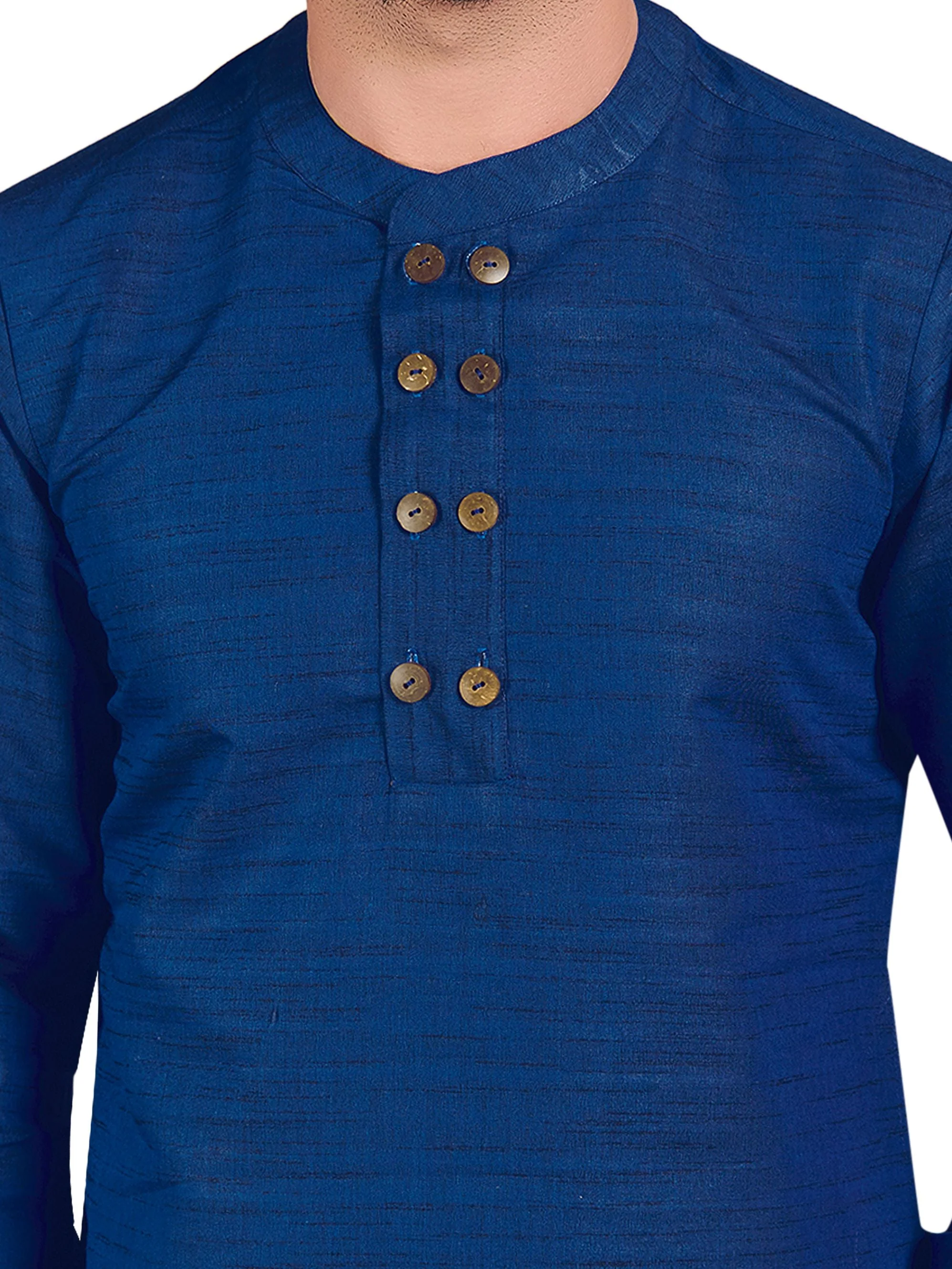 Dark Blue Traditional Solid Straight Cotton Kurta for Wedding and Celebrations - Image 3