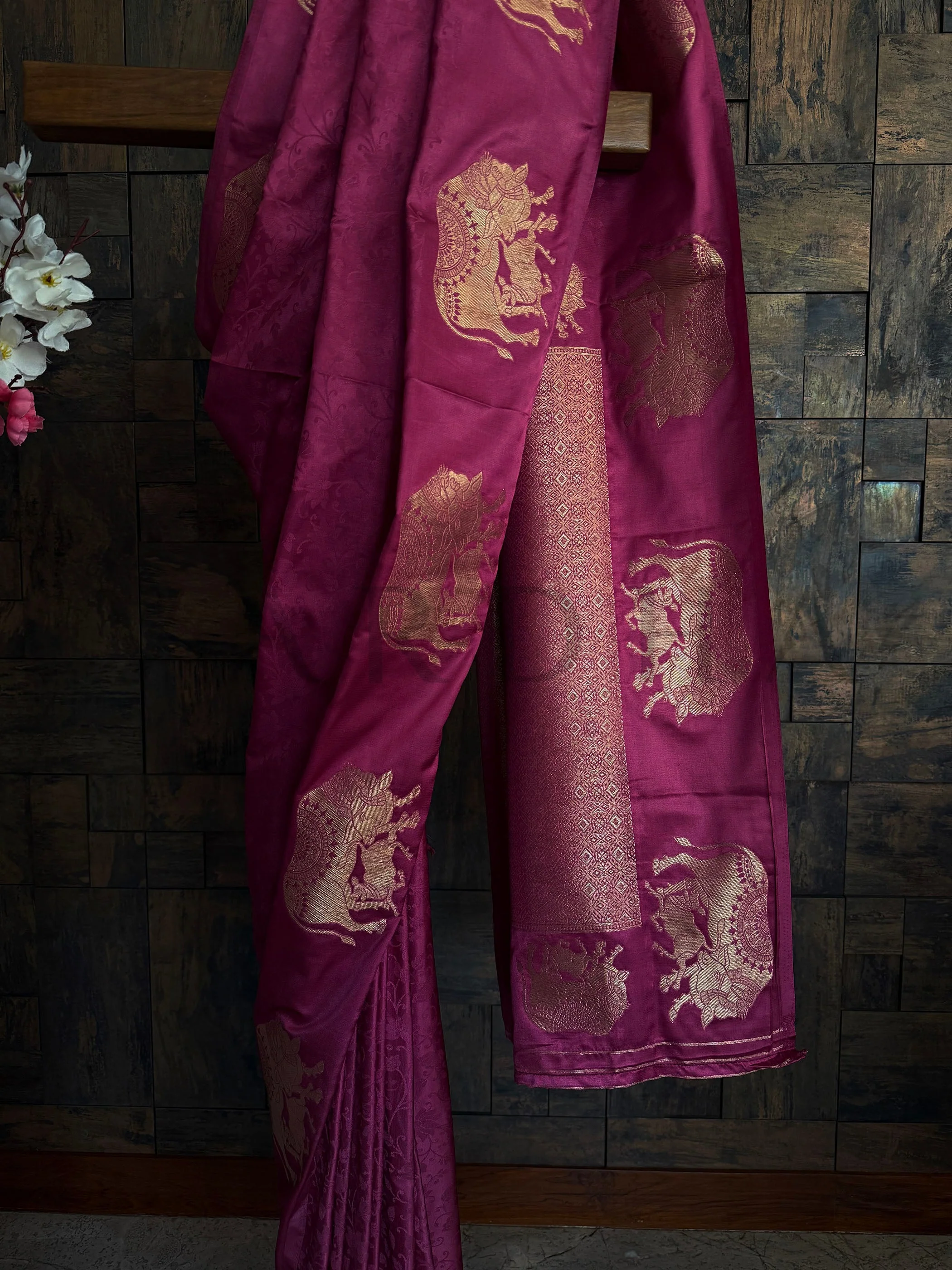 Dusty Rose Satin Silk Saree with Gold Zari - Image 4