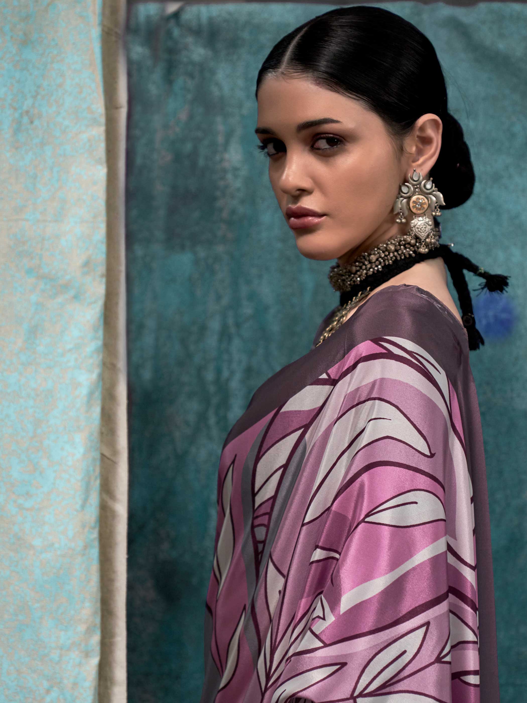 Elegant Lavender Crepe Silk Saree with Kalamkari Prints - Image 4