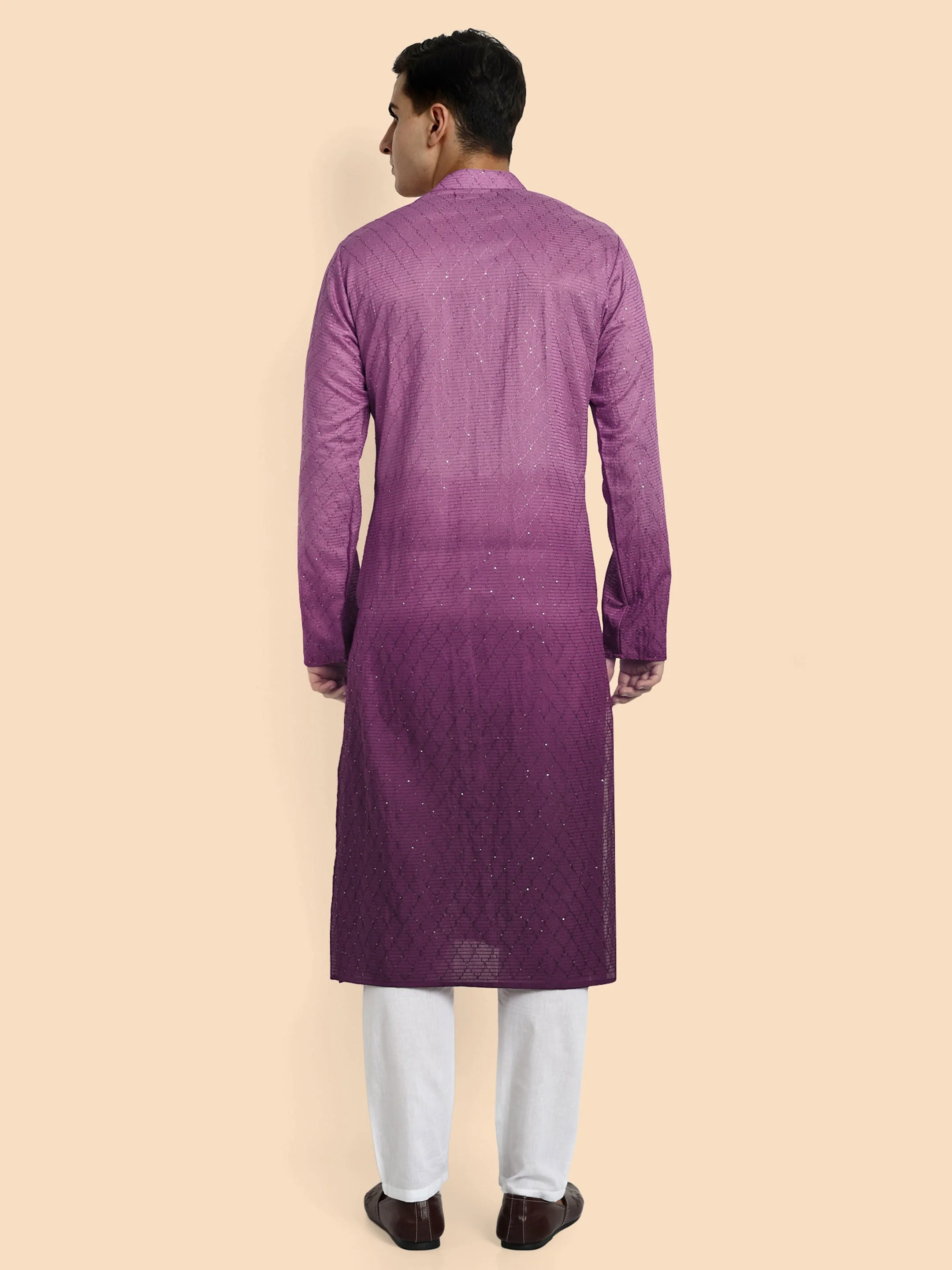 Fusion Purple Cotton Kurta with Chikankari & Sequin Work - Image 5