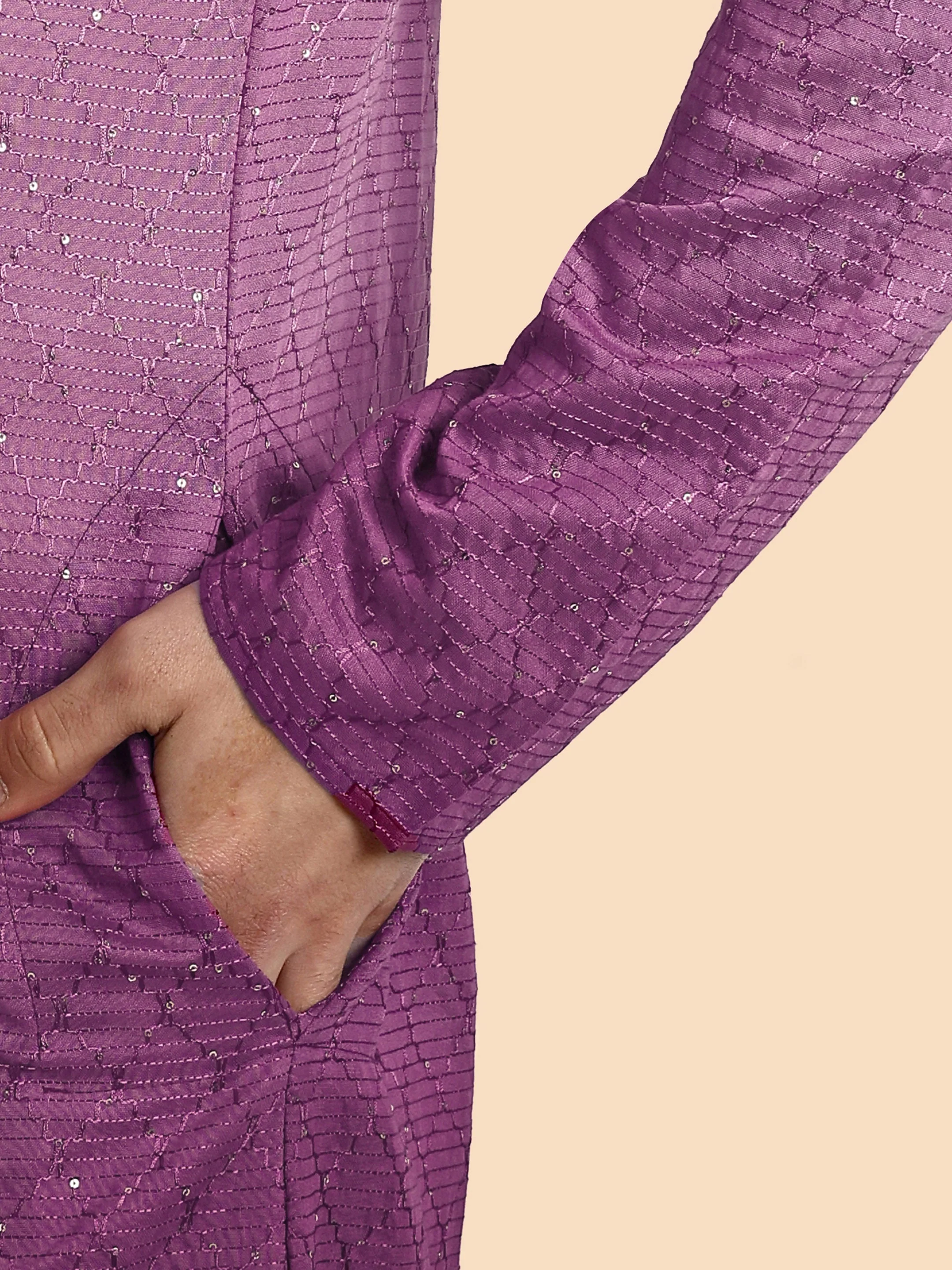 Fusion Purple Cotton Kurta with Chikankari & Sequin Work - Image 7