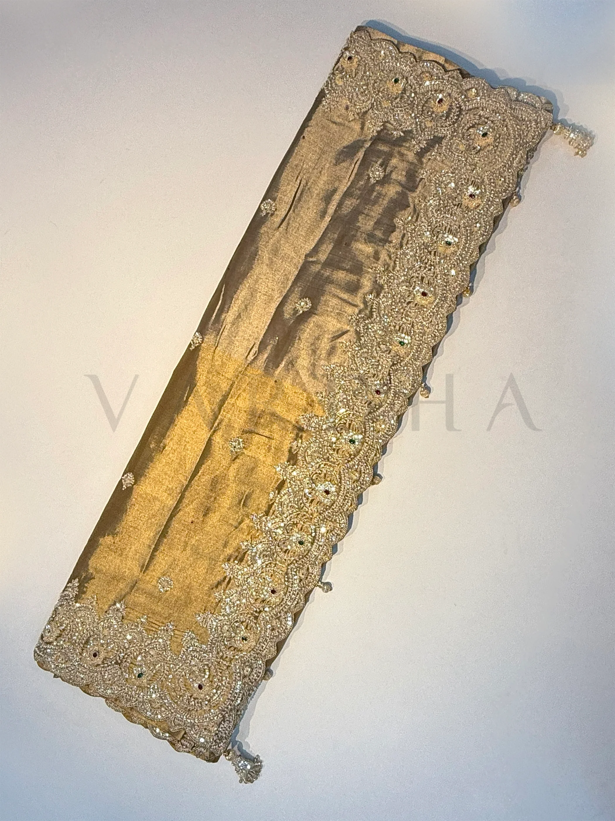 Gold Kanjivaram Tissue Silk Saree with Zari Weaving & Hand Zardozi Work - Image 6