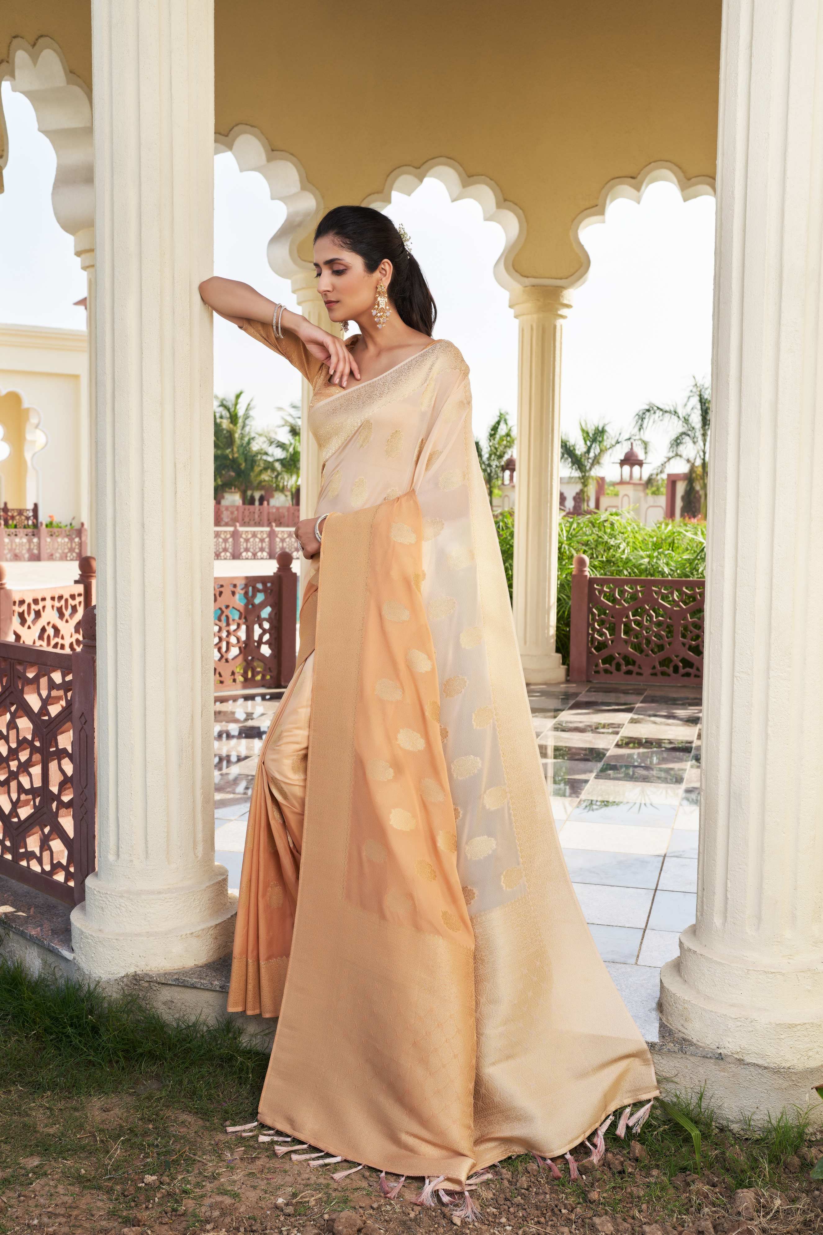 Gradient Beige Feather Soft Saree - Image 3