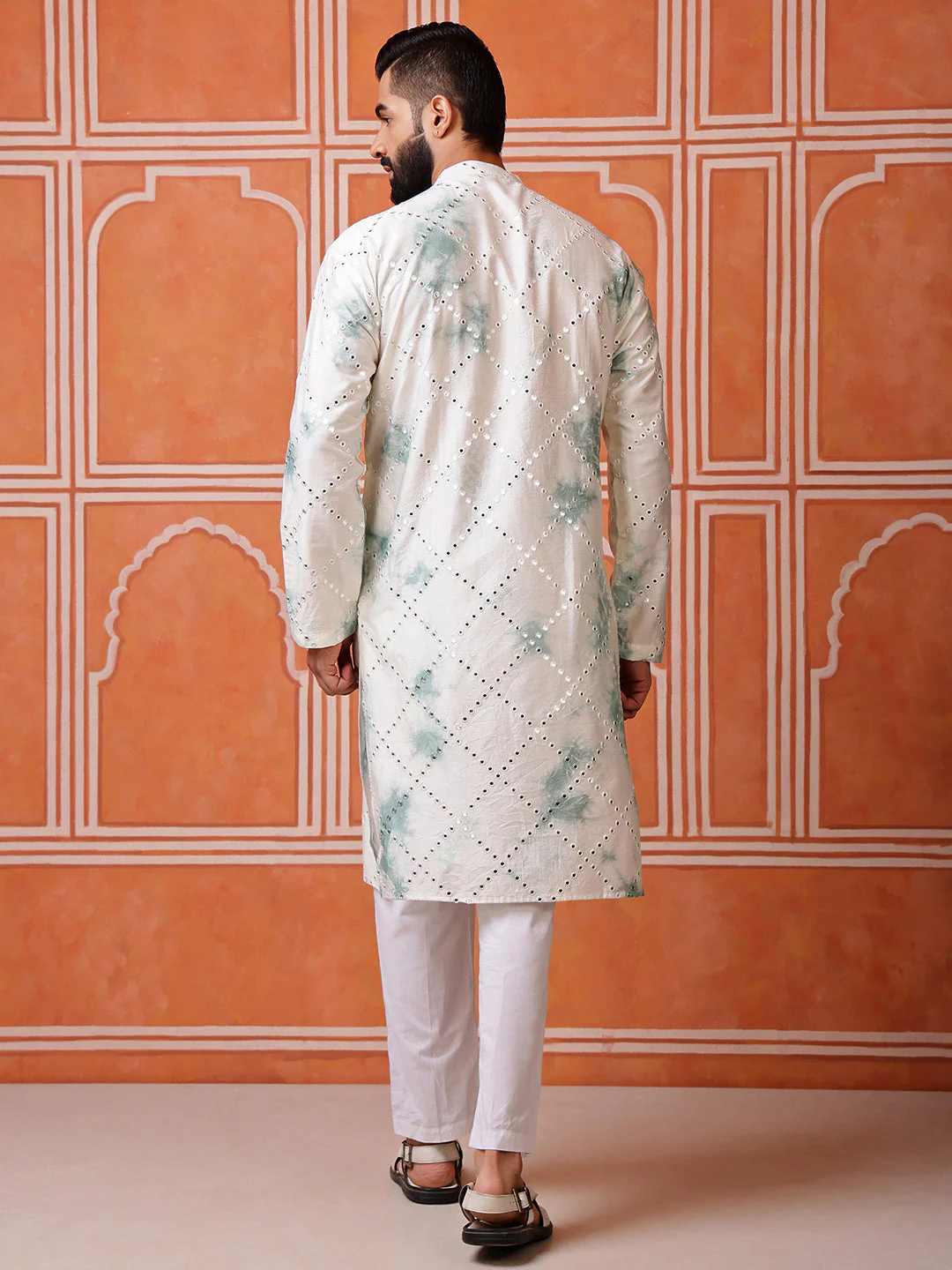 Green Abstract Kurta with Tie-Dye and Mirror Work - Image 5