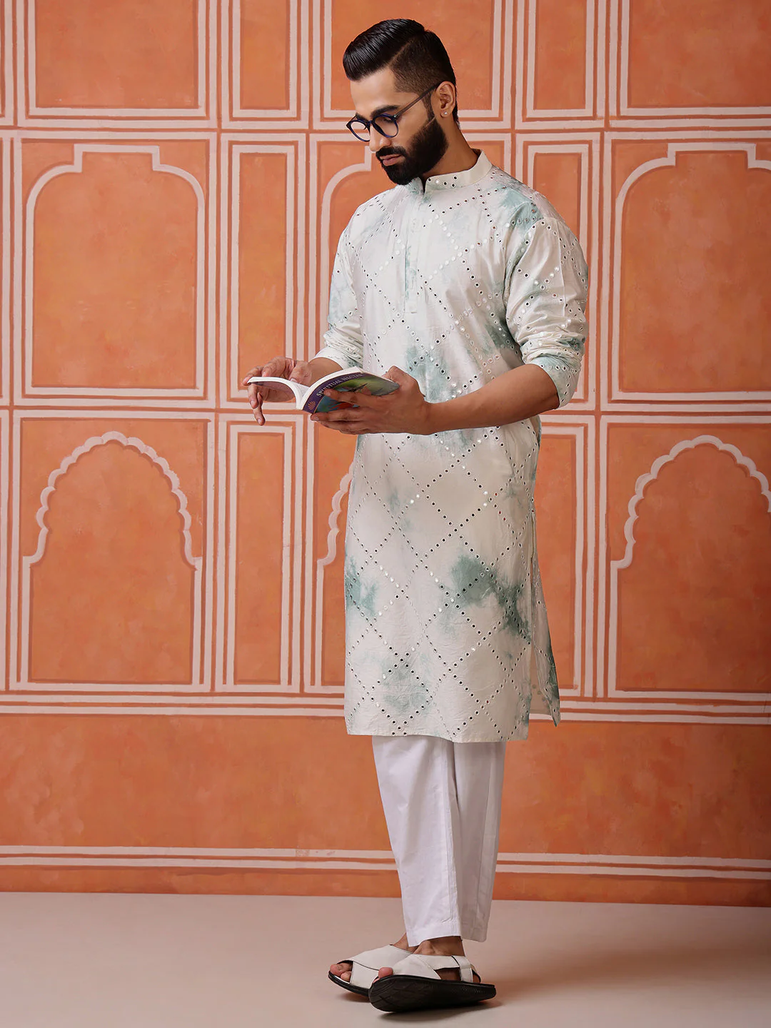 Green Abstract Kurta with Tie-Dye and Mirror Work - Image 7