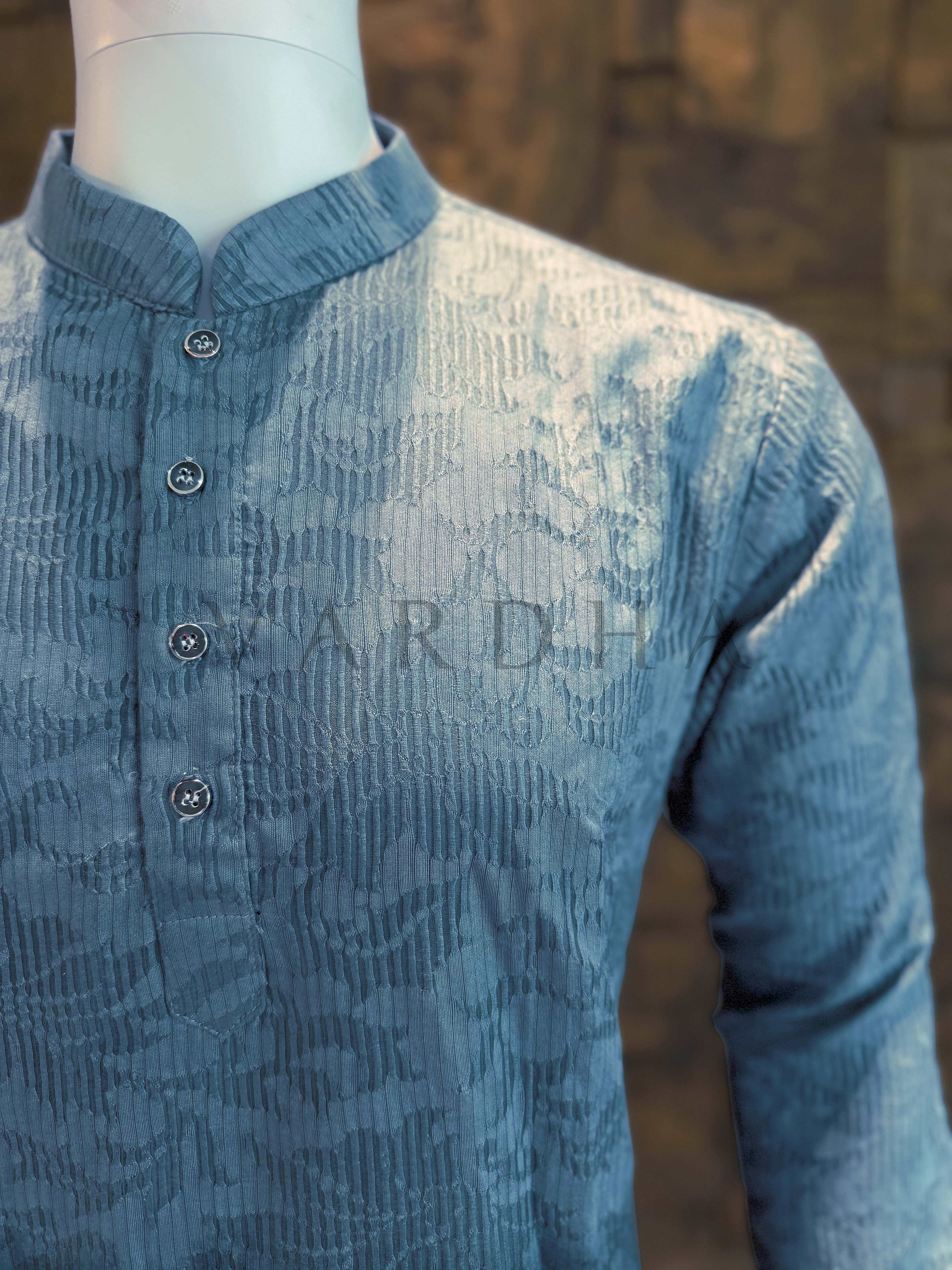 Grey Ombre Viscose Kurta with Textured Jacquard - Image 4