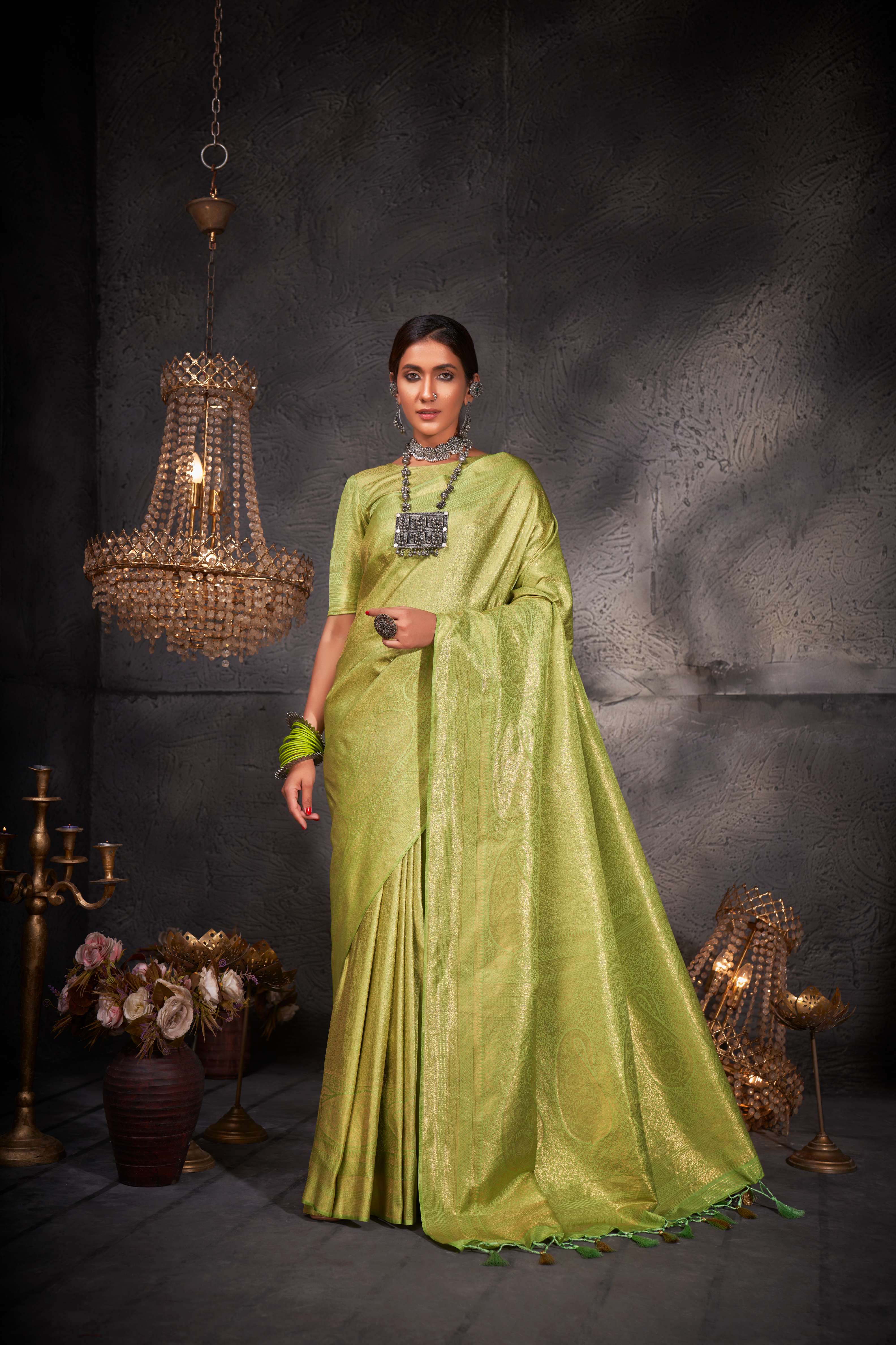 Jade Green Gold Zari KanjIvaram Silk Saree - Image 5