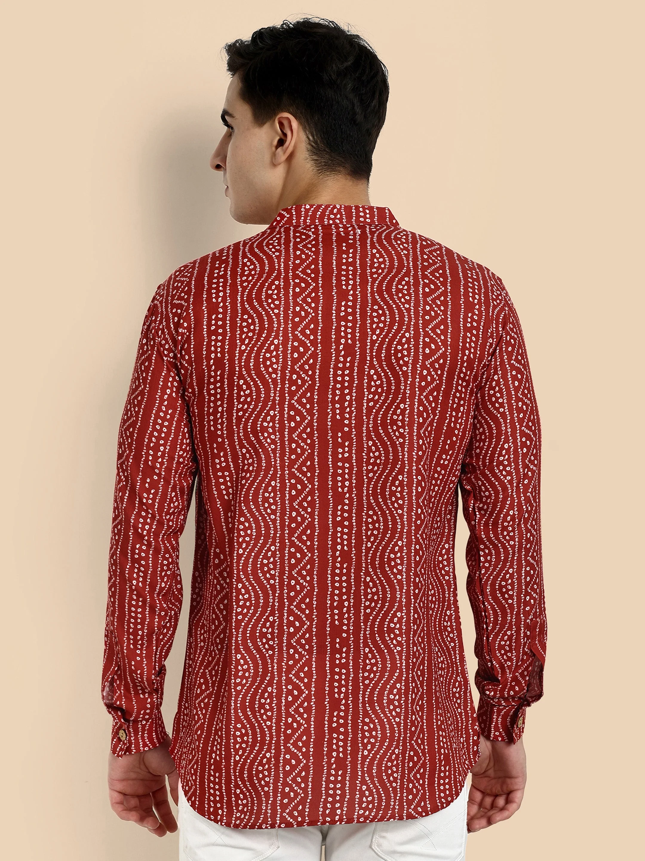 Maroon Printed  Men's Short Kurta - Image 5