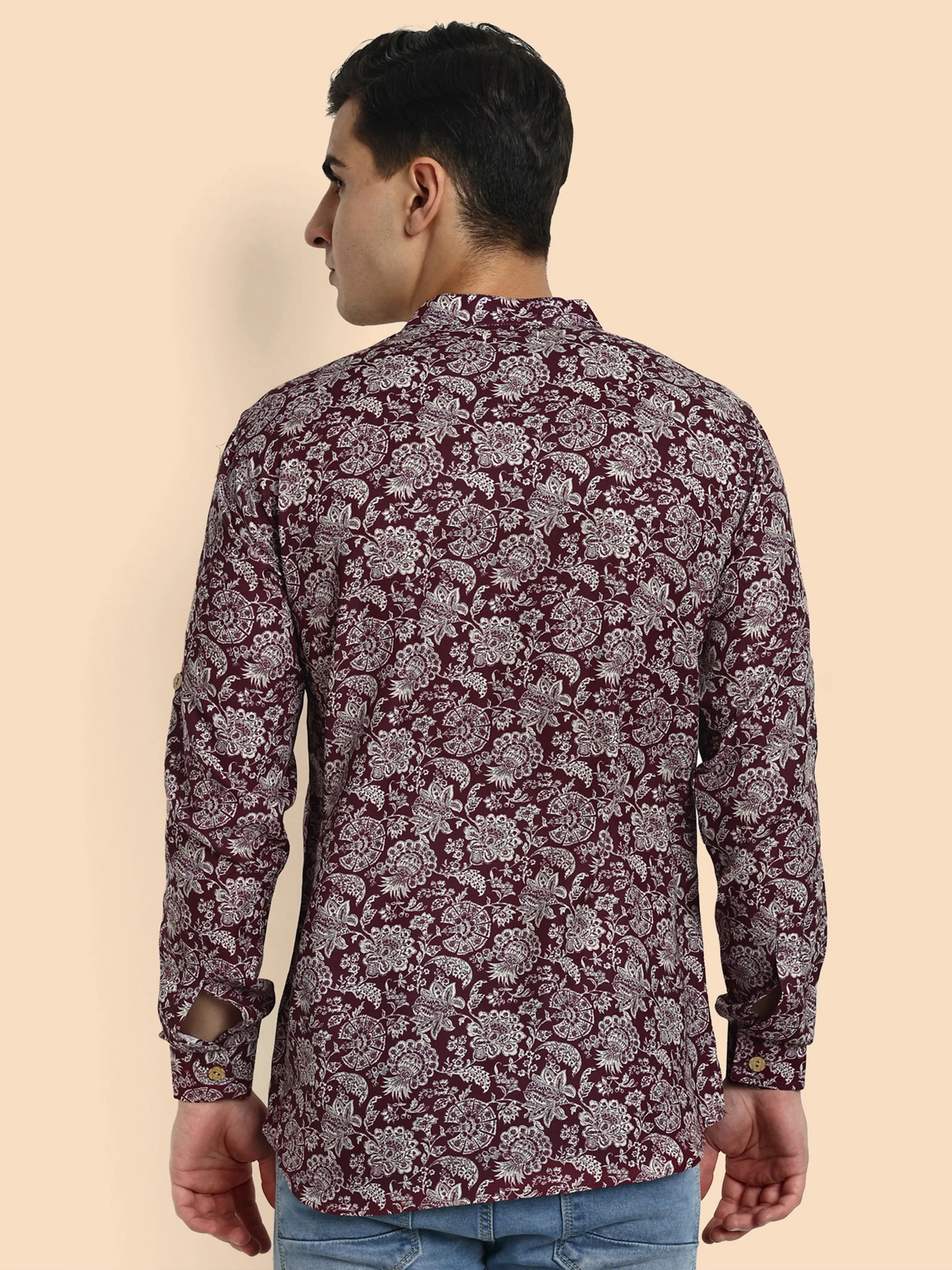 Maroon Printed Men's Short Kurta - Image 5