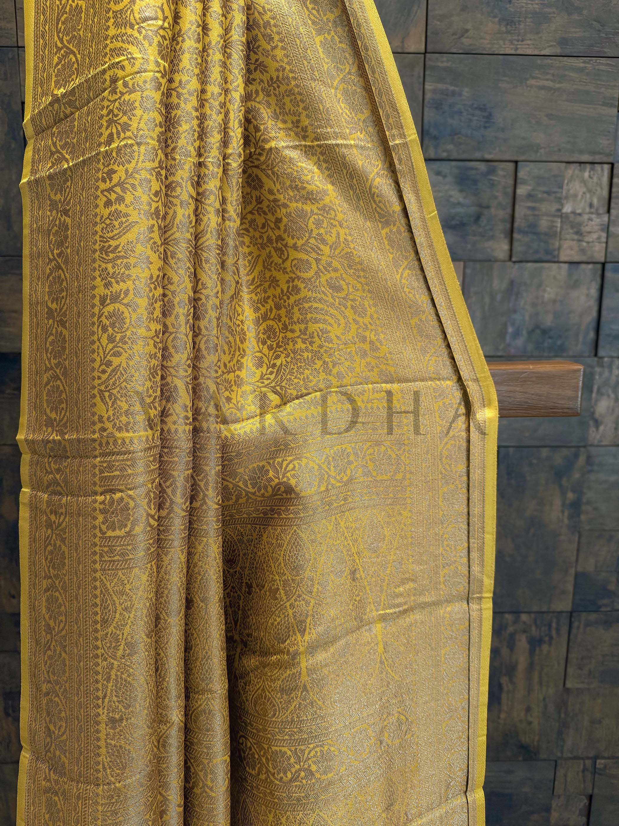 Mustard Yellow Golden Zari Pure Mysore Silk Saree - Image 4