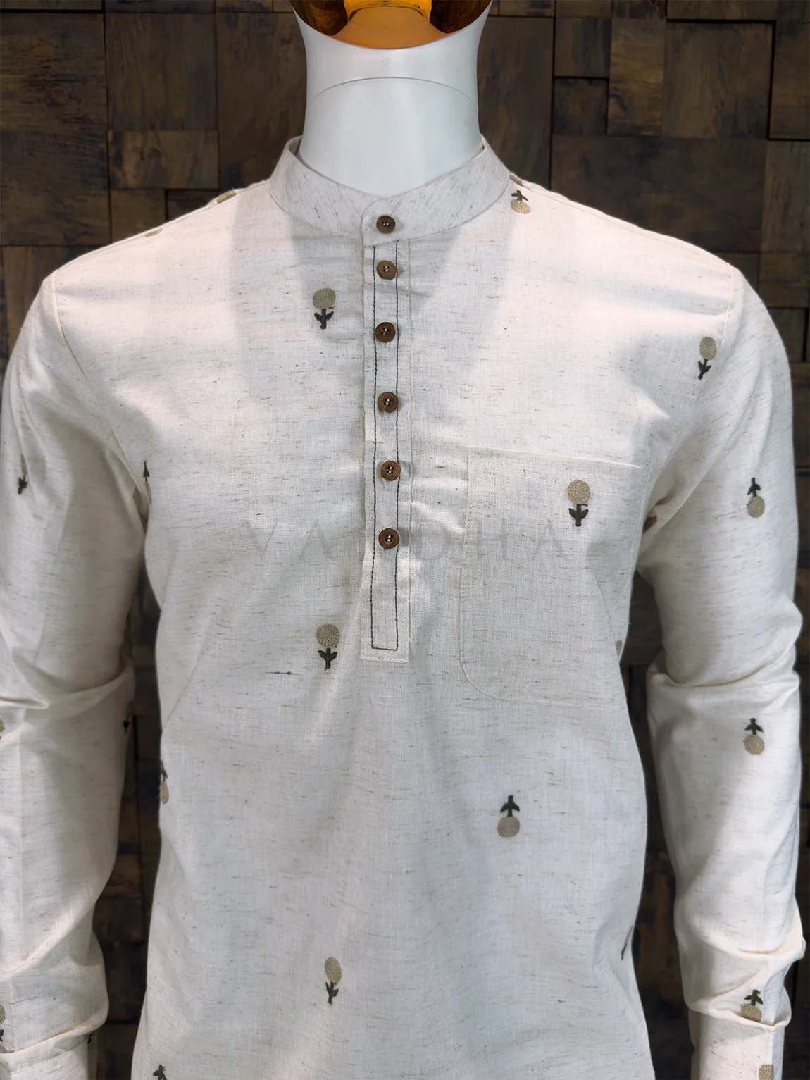 Off-White Cotton Short Kurta with Minimalist Floral Embroidery - Image 2