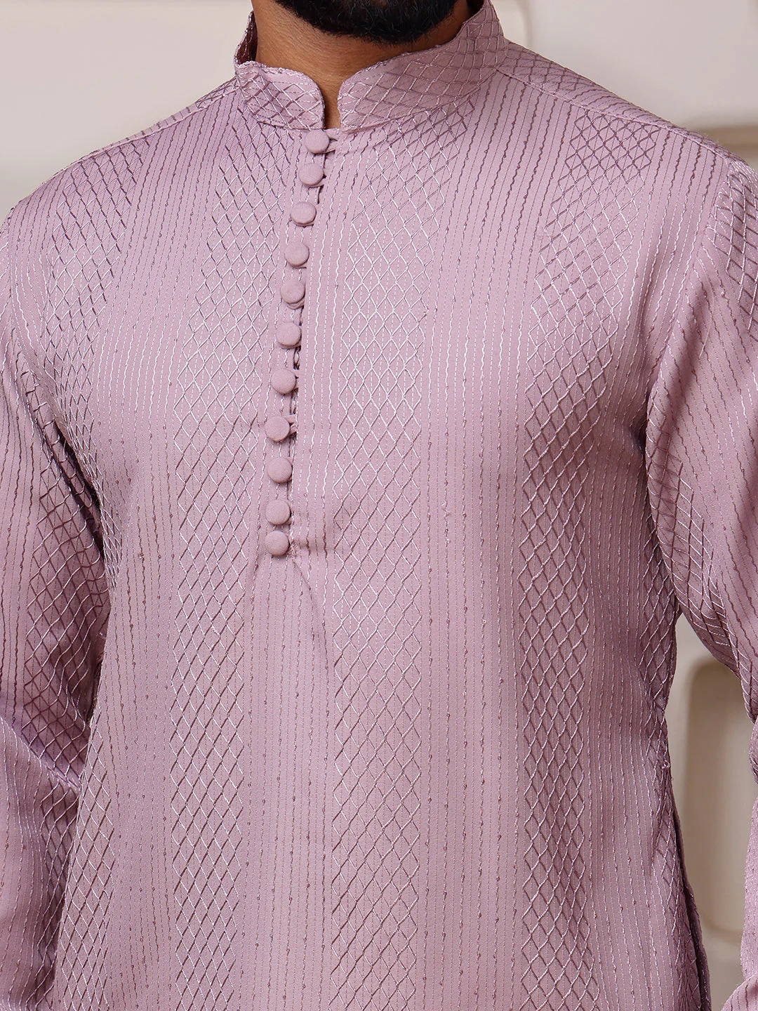 Pink Embroidered Kurta with Vertical Sequins Stripe - Image 3