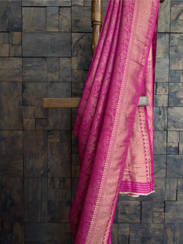 Pink Kanjivaram Silk Saree with Zari Weave - Image 3