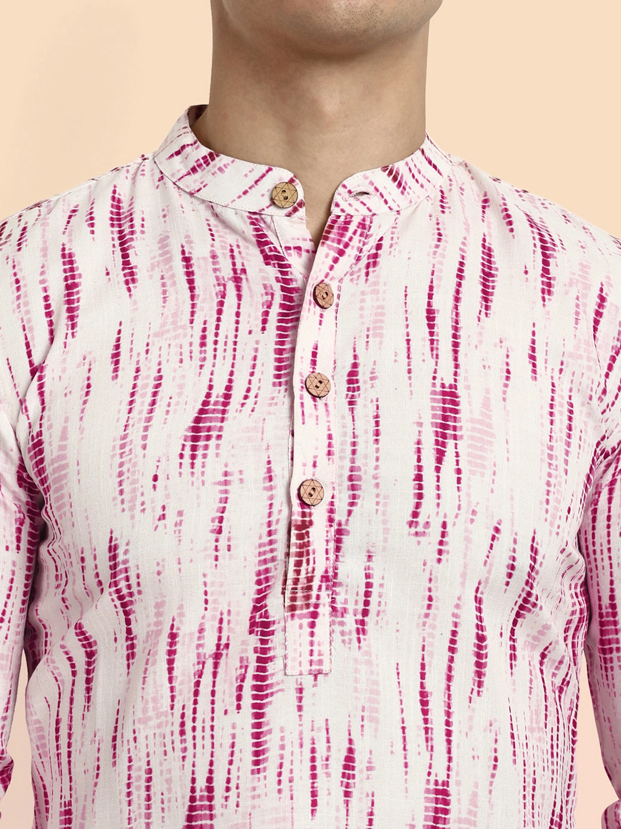 Pink Printed Men's Short Kurta - Image 6
