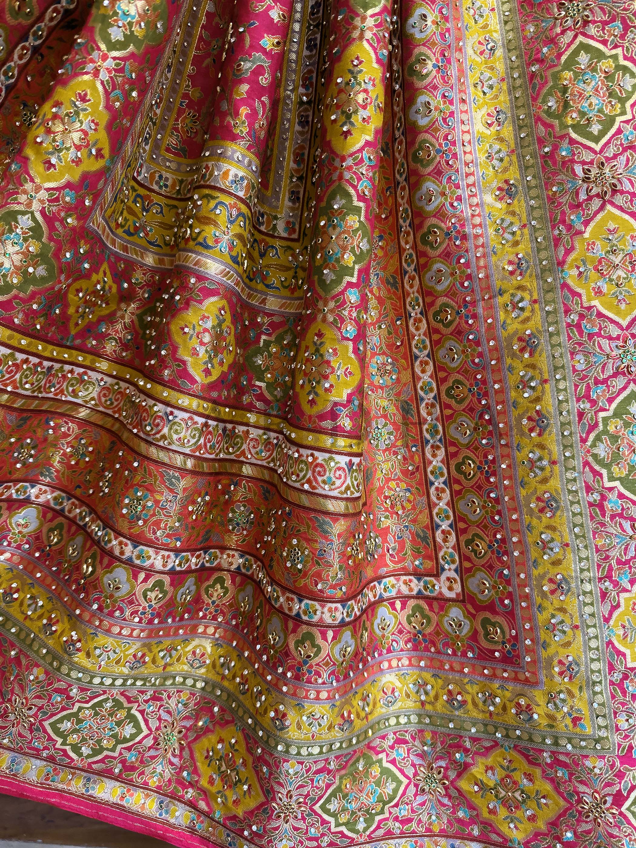 Pink & Yellow Viscose Saree | Patola-Gaji Embroidery with Zarkan Work - Image 4