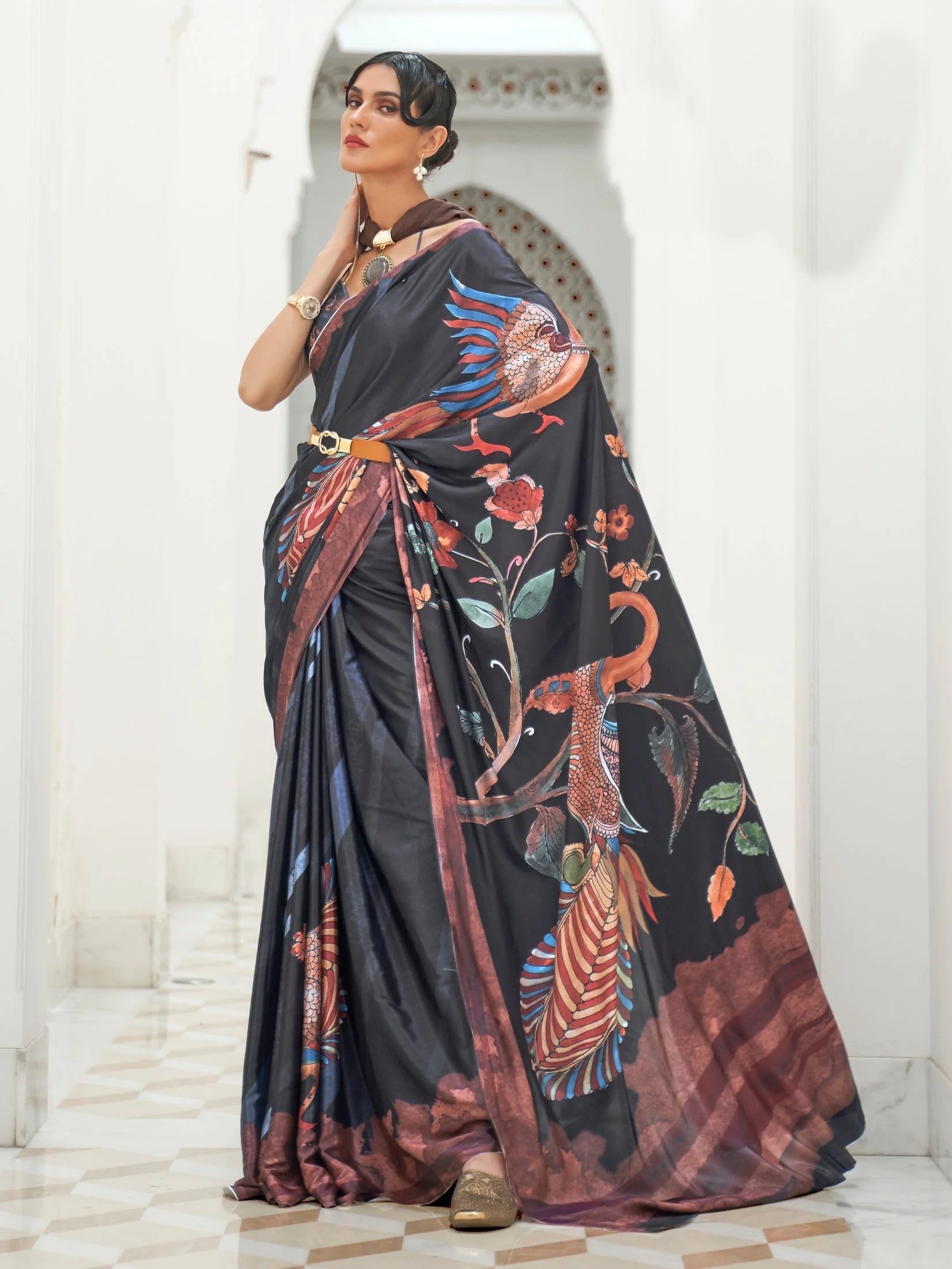 Pitch Black Bollywood Crepe Saree