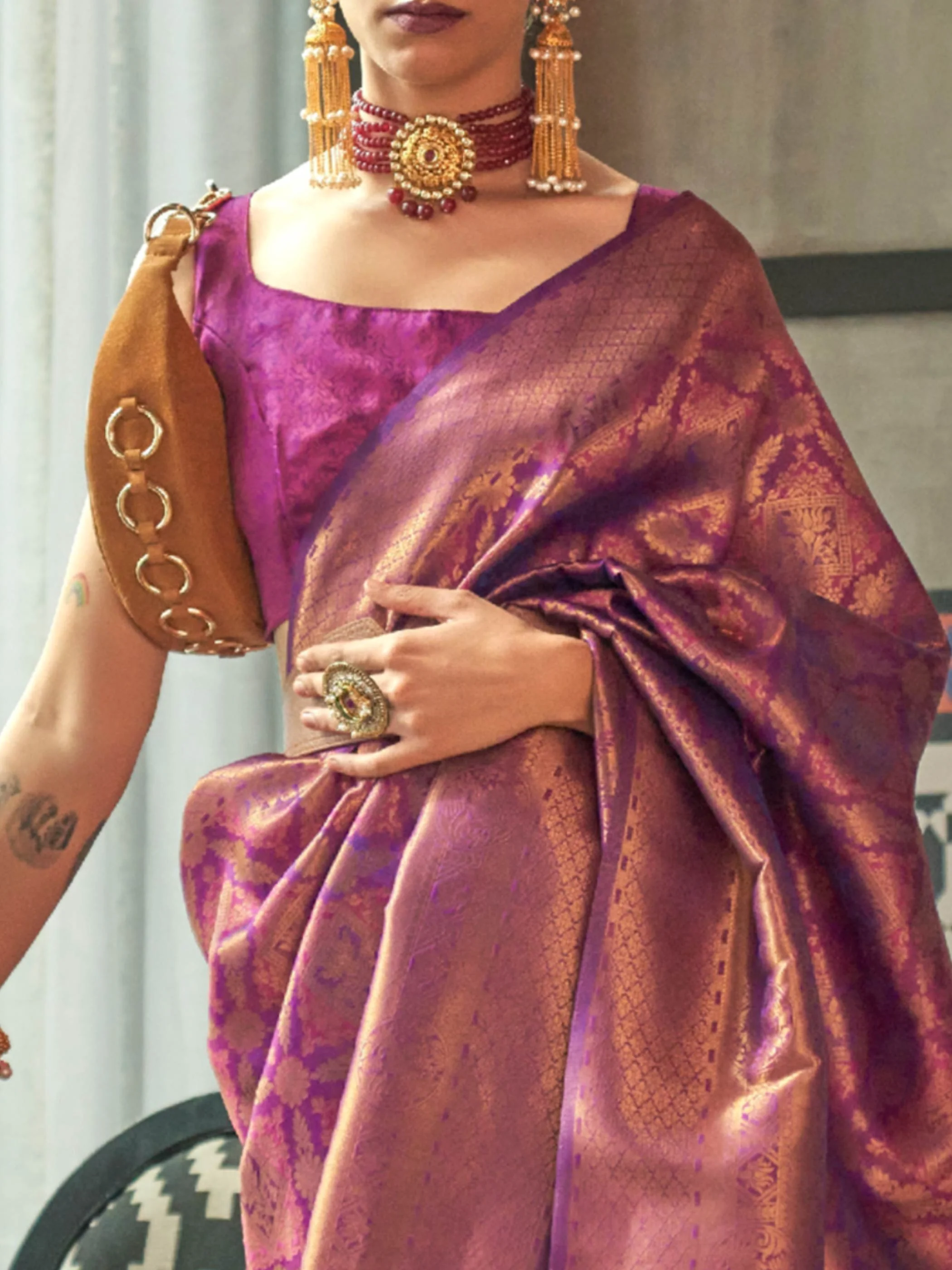 Purple Two-Tone Kanjivaram Silk Saree - Image 4