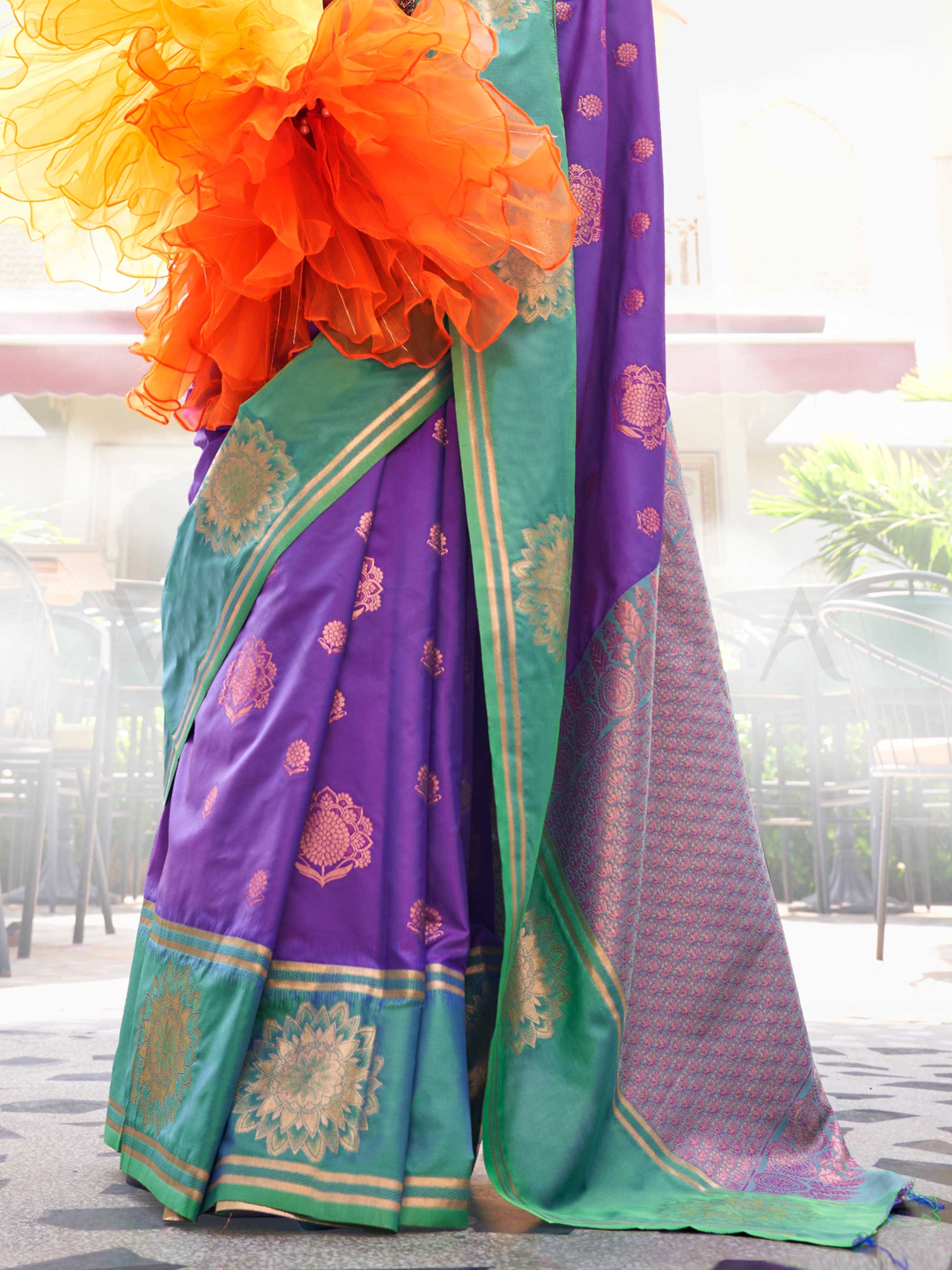 Purple Two-Tone Satin Silk Saree with Woven Zari - Image 3