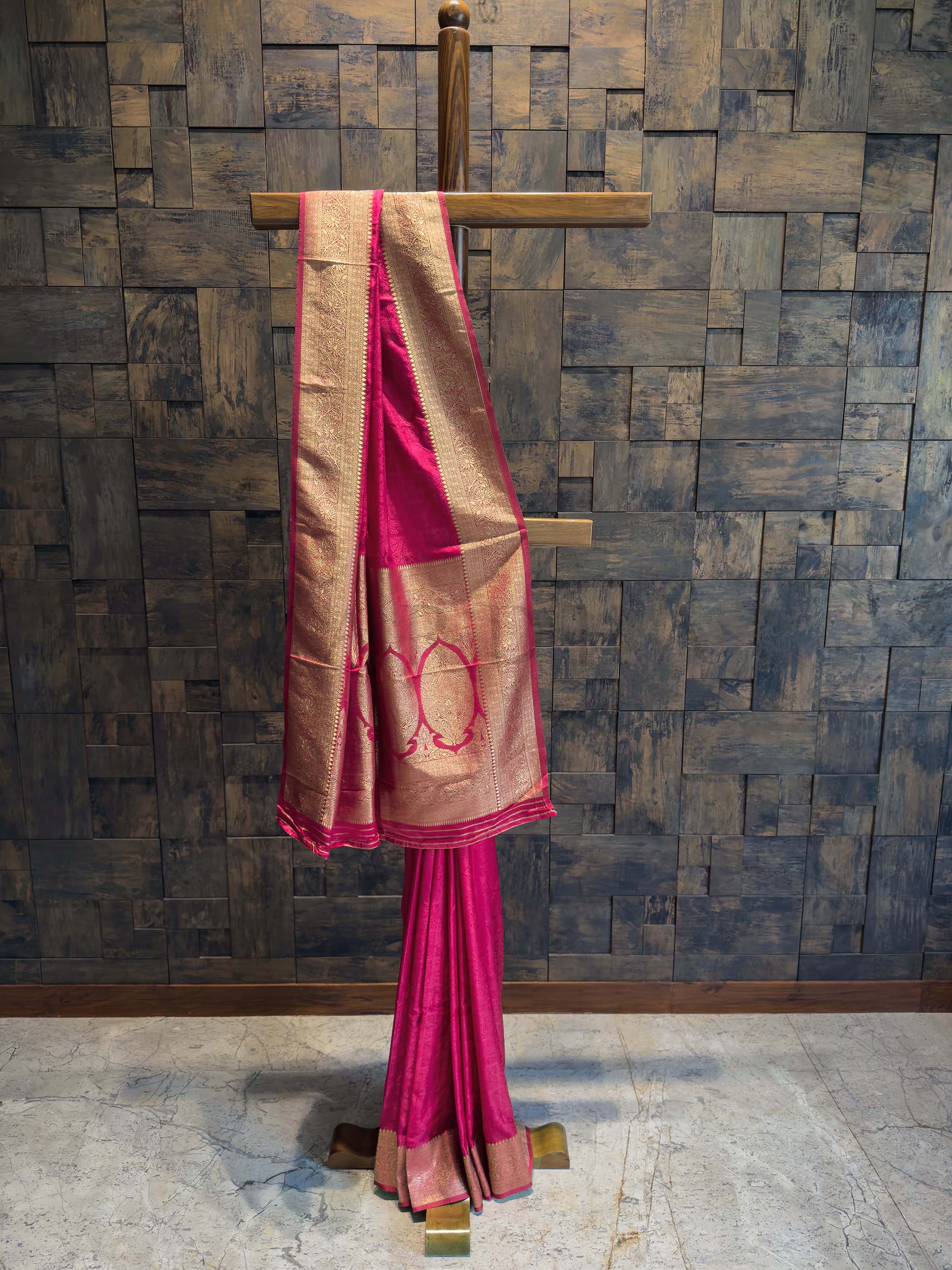 Rani Pink Banarasi Satin Silk Saree with Gold Zari
