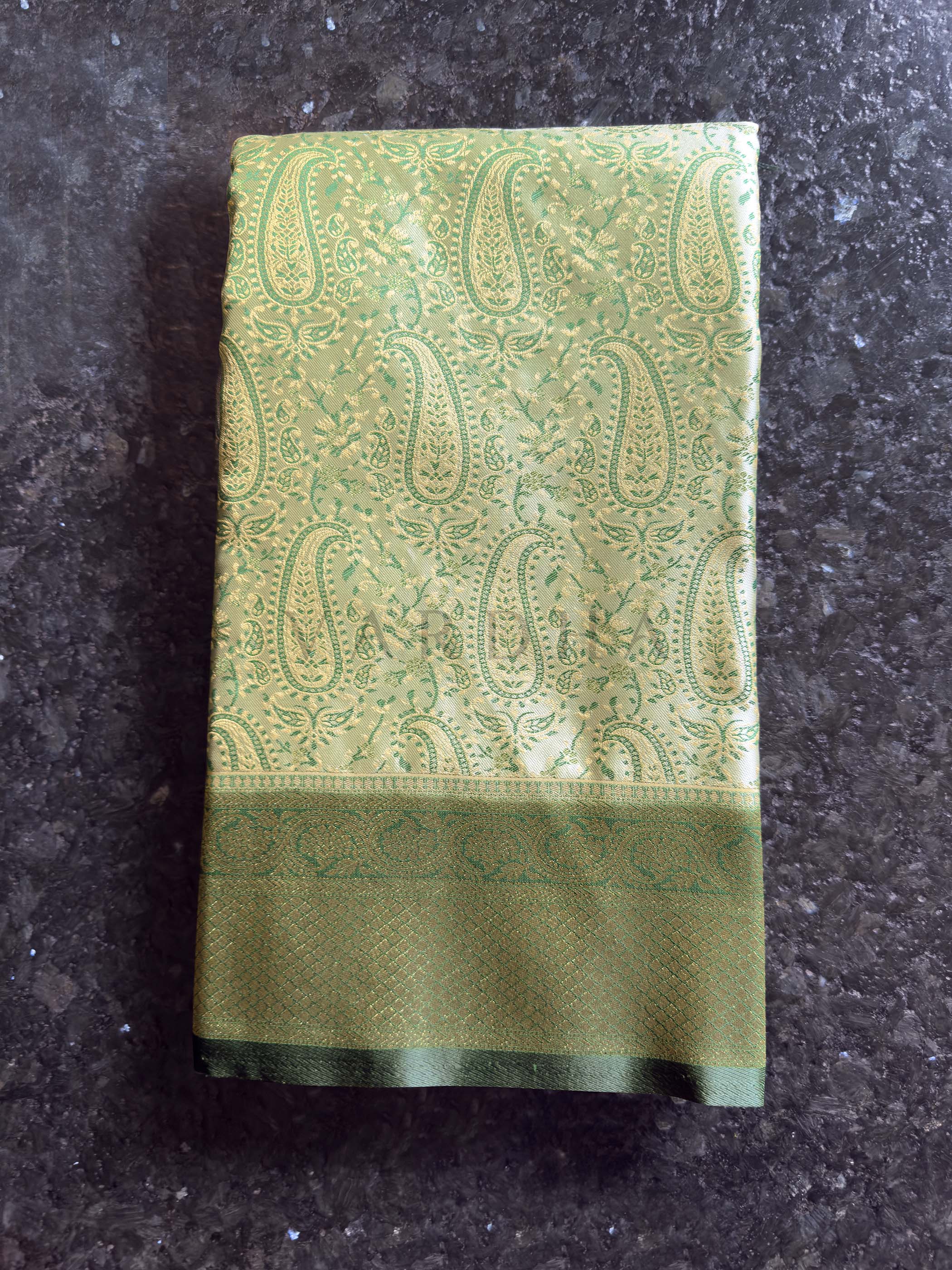 Sage Green Tanchoi Satin Silk Saree with Zari Work - Image 5