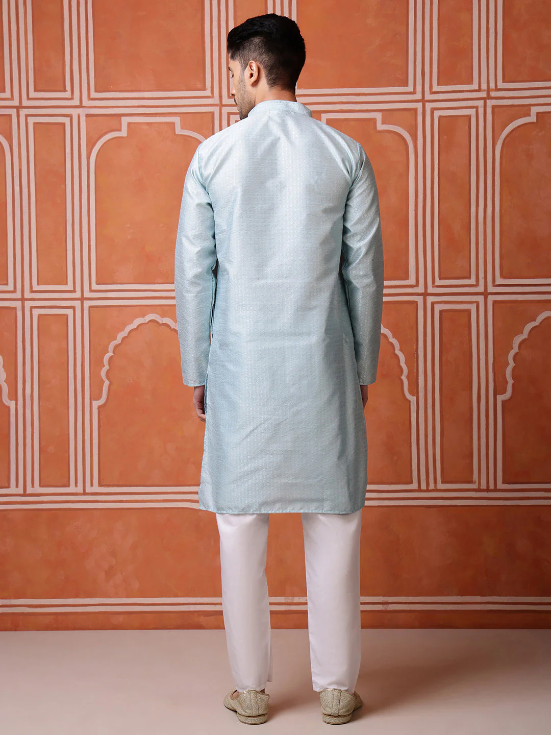 Sky Blue Jacquard Kurta with Textured Pattern - Image 5