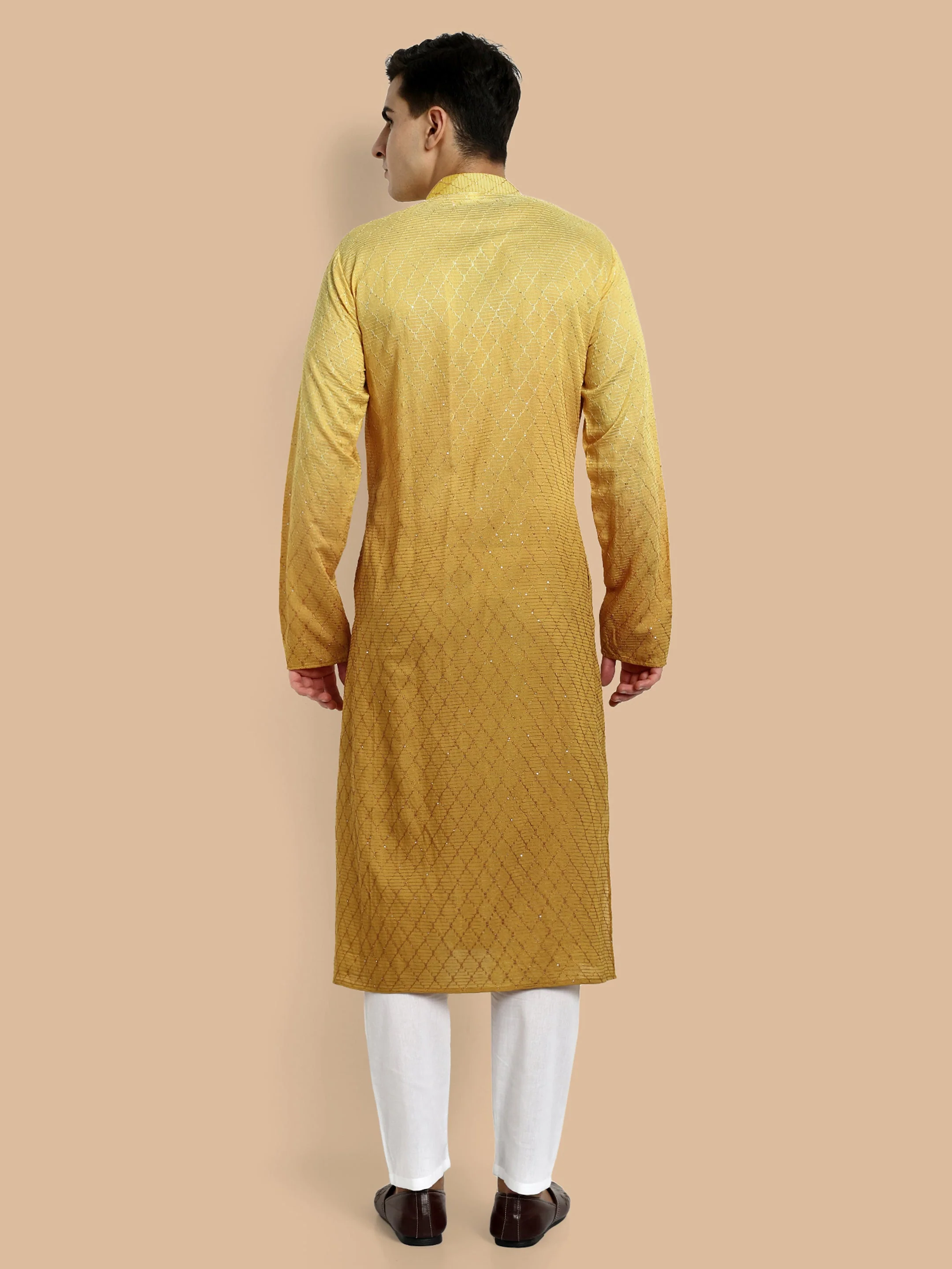 Sunlit Yellow Cotton Kurta with Chikankari & Sequin Work - Image 5