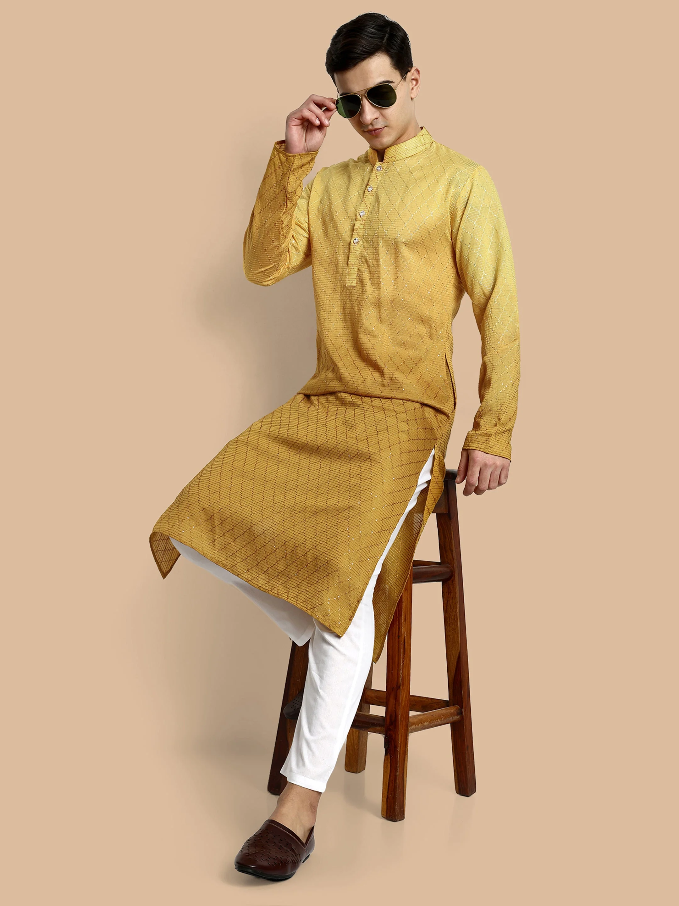 Sunlit Yellow Cotton Kurta with Chikankari & Sequin Work - Image 6