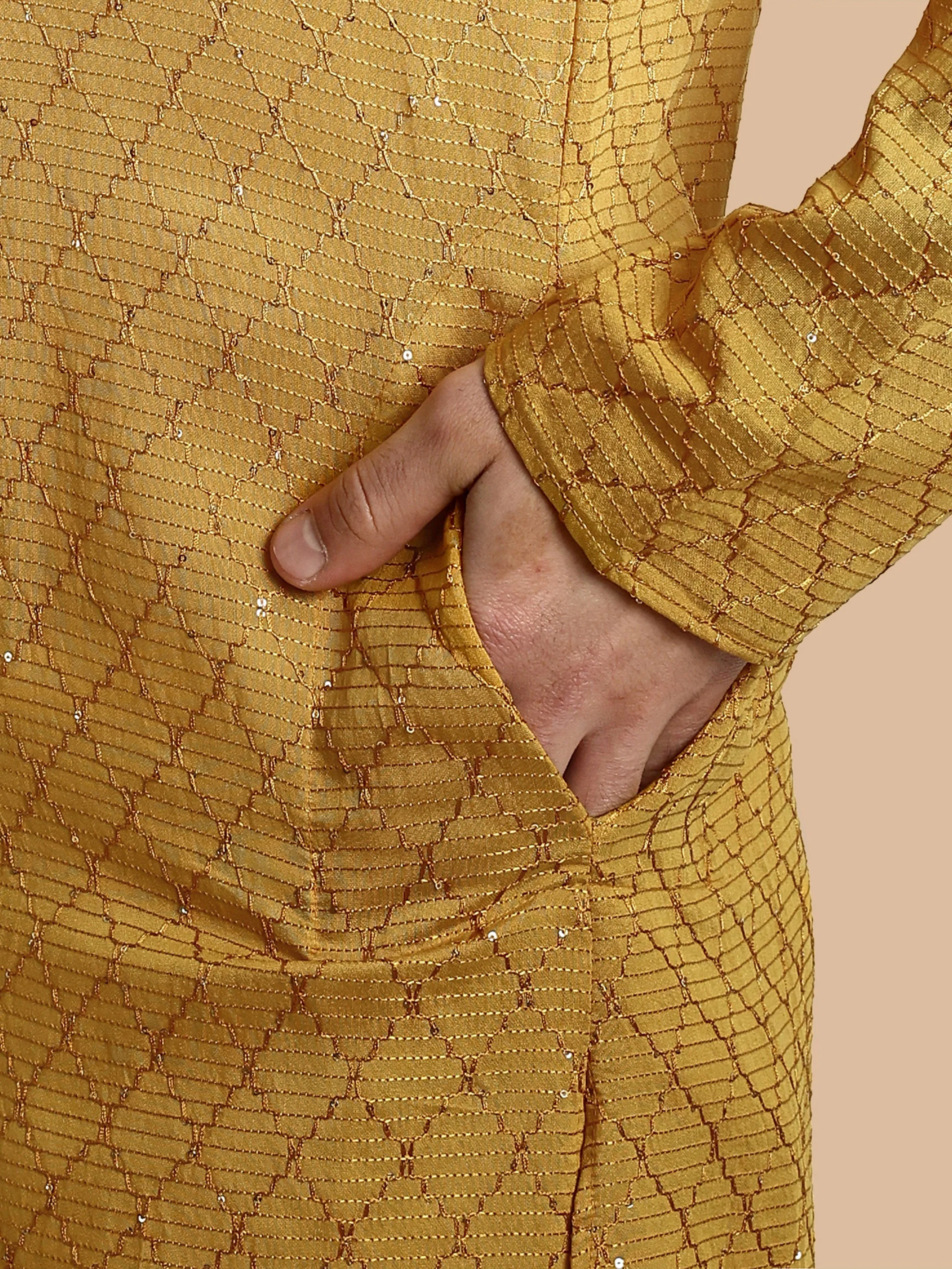 Sunlit Yellow Cotton Kurta with Chikankari & Sequin Work - Image 7