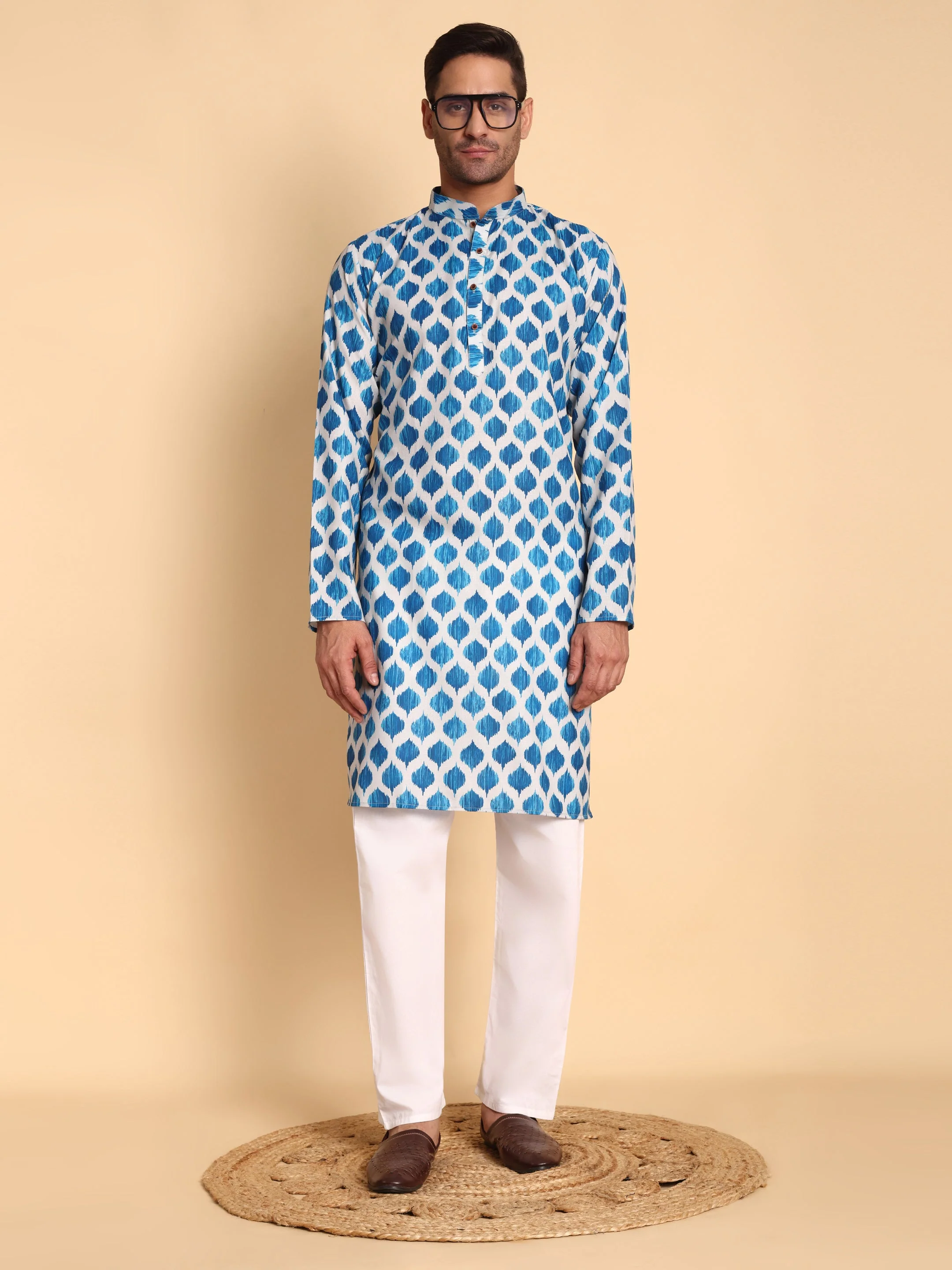 Traditional Grey Hammock Ogee Printed Men's Cotton Kurta - Image 3
