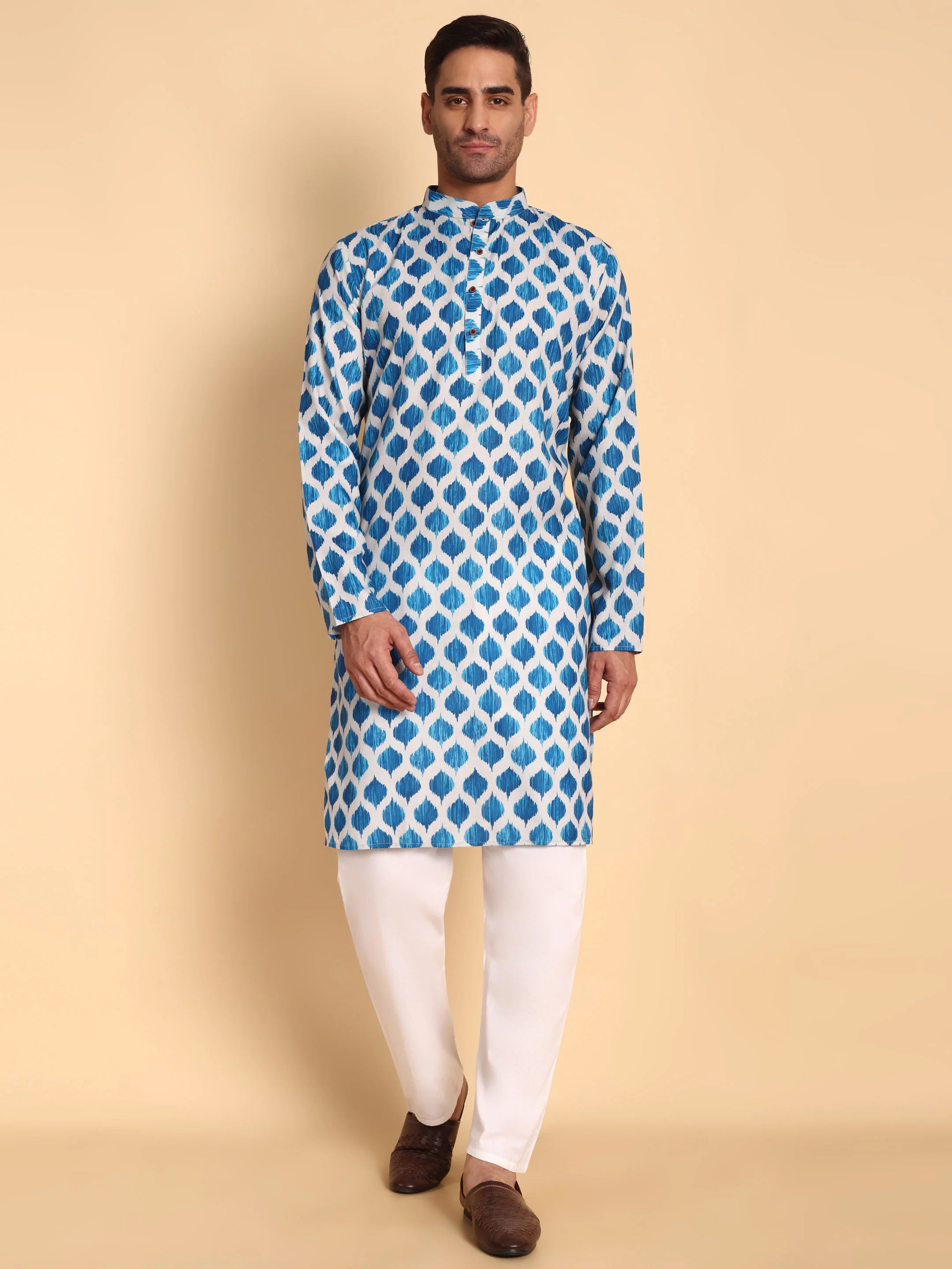 Traditional Grey Hammock Ogee Printed Men's Cotton Kurta - Image 9