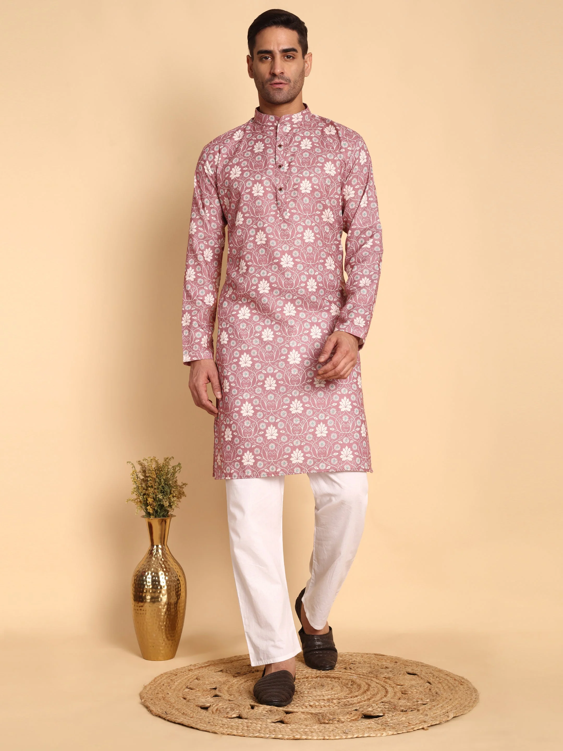 Traditional Onion VineHeart Printed Men's Cotton Kurta - Image 9