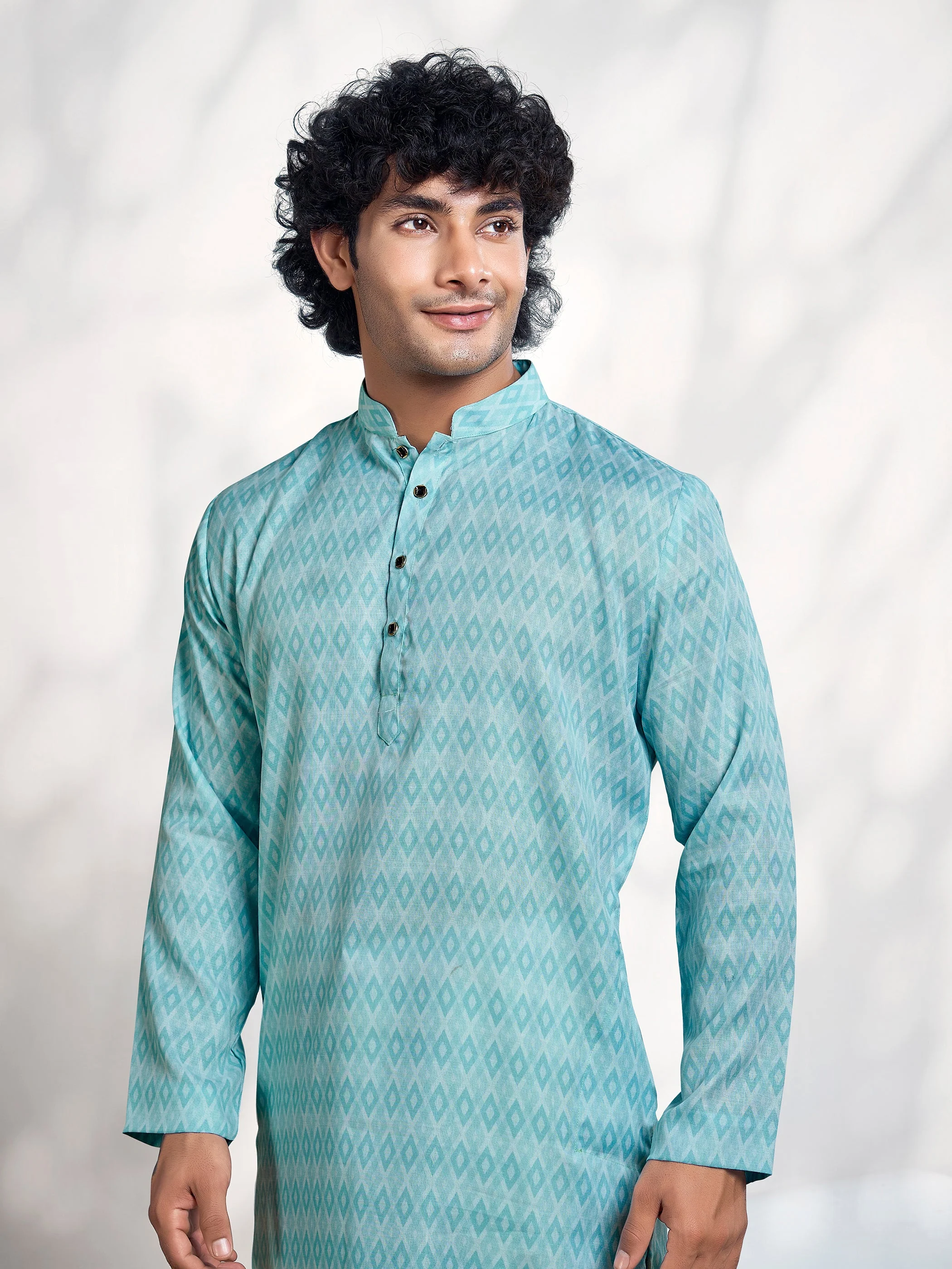 Tropical Blue Digital Print Men's Kurta - Image 3