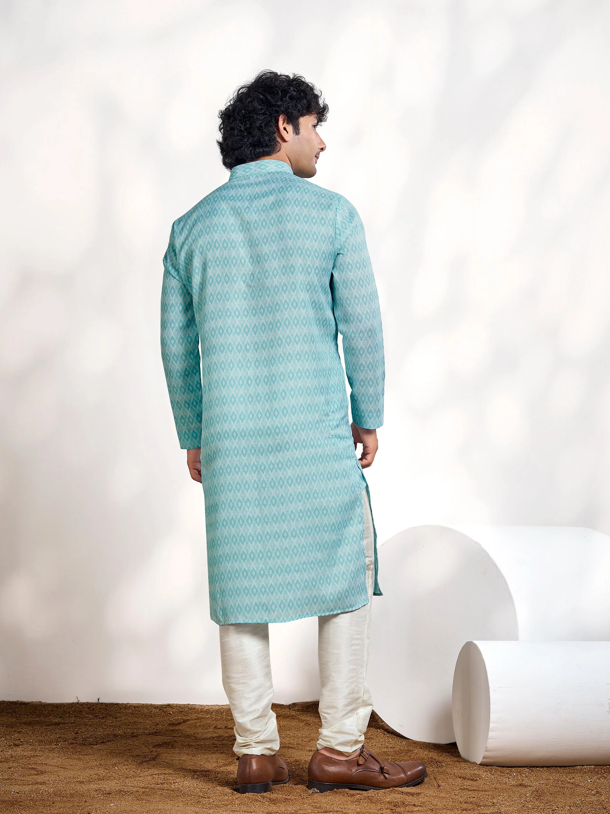 Tropical Blue Digital Print Men's Kurta - Image 4