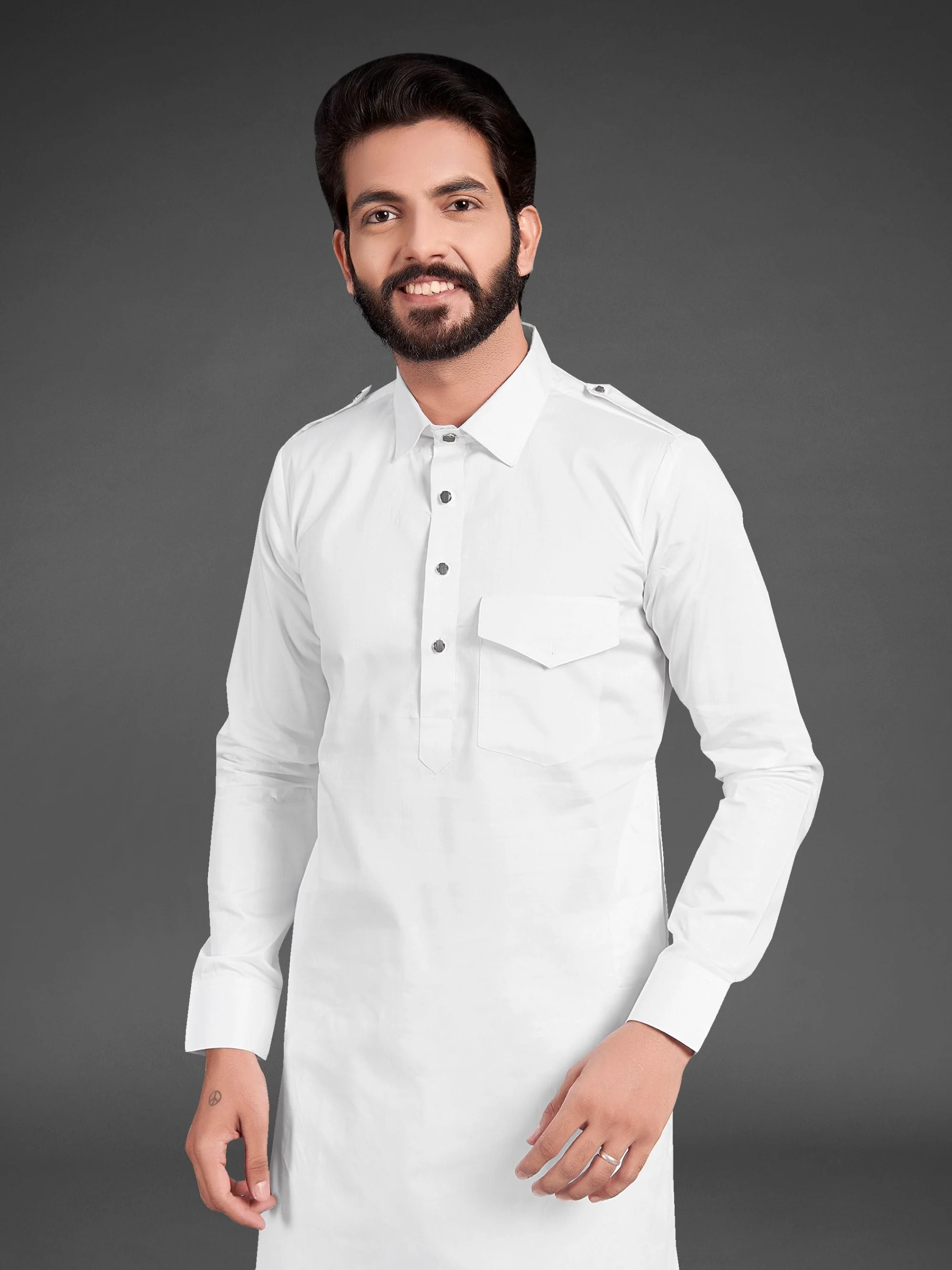 White Pathan Suit Kurta Set - Image 2