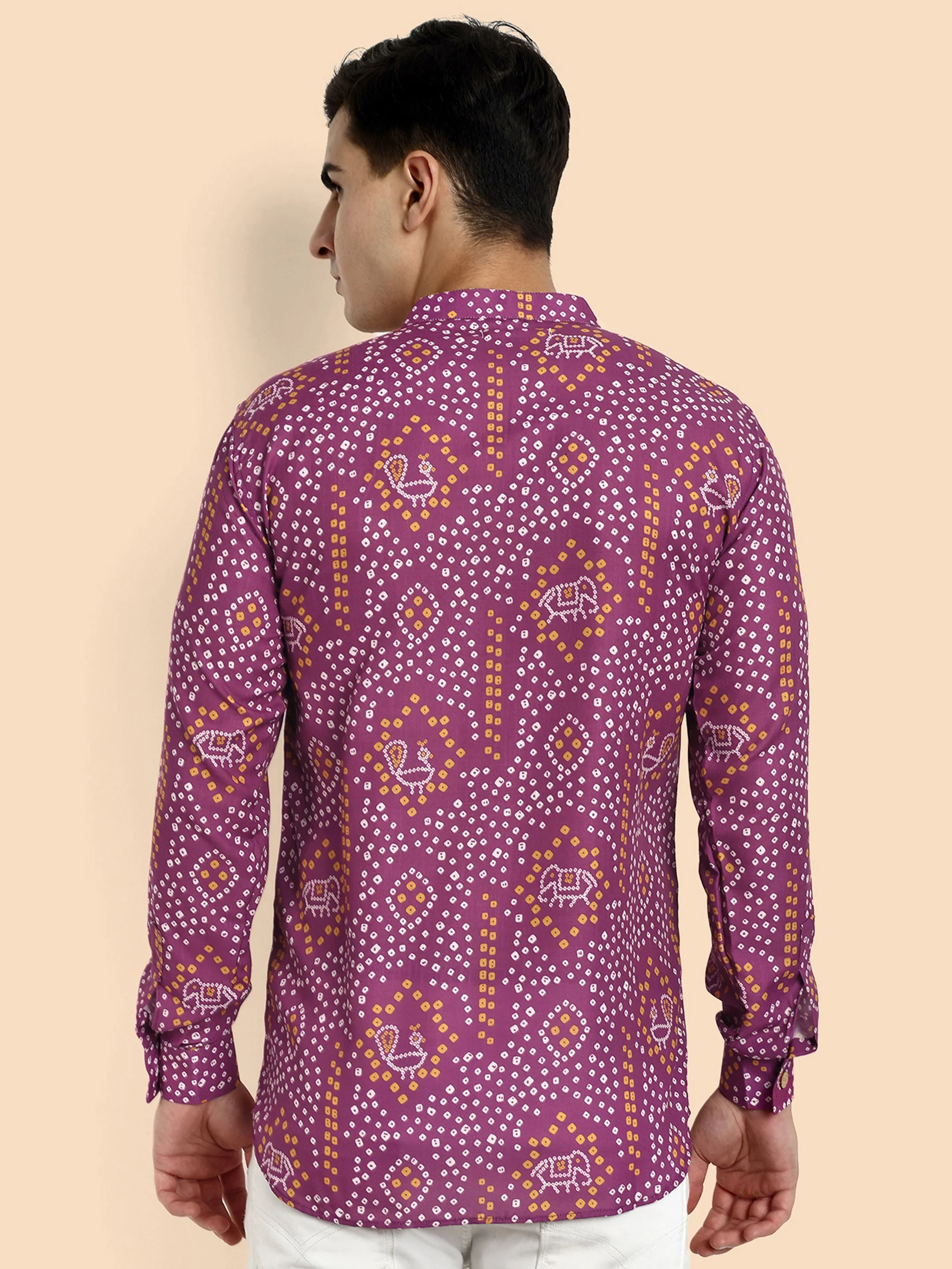 Wine Printed Men's Short Kurta - Image 5